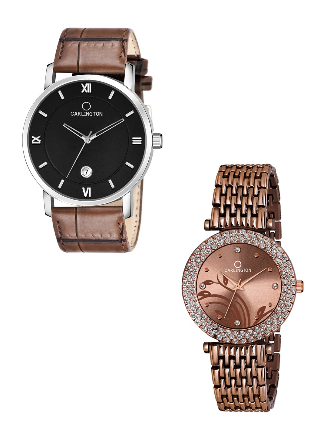 

CARLINGTON Set of 2 Women Analogue Watch Combo G02L Brown - 105 Brown