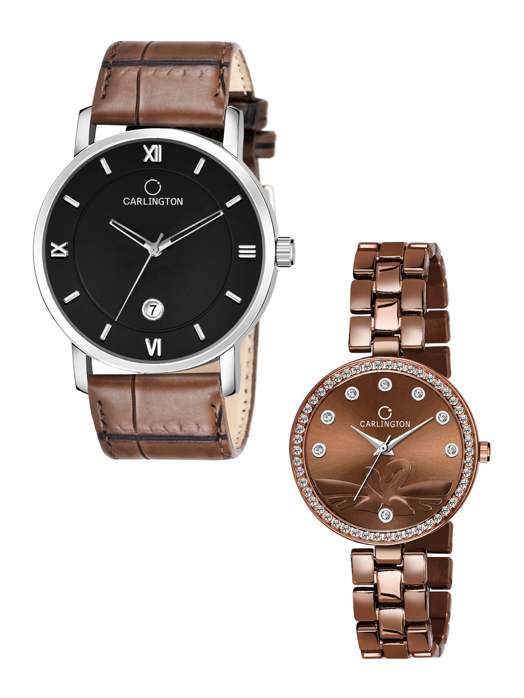 

CARLINGTON Set of 2 Women Analogue Watch Combo G02L Brown - Duck Brown