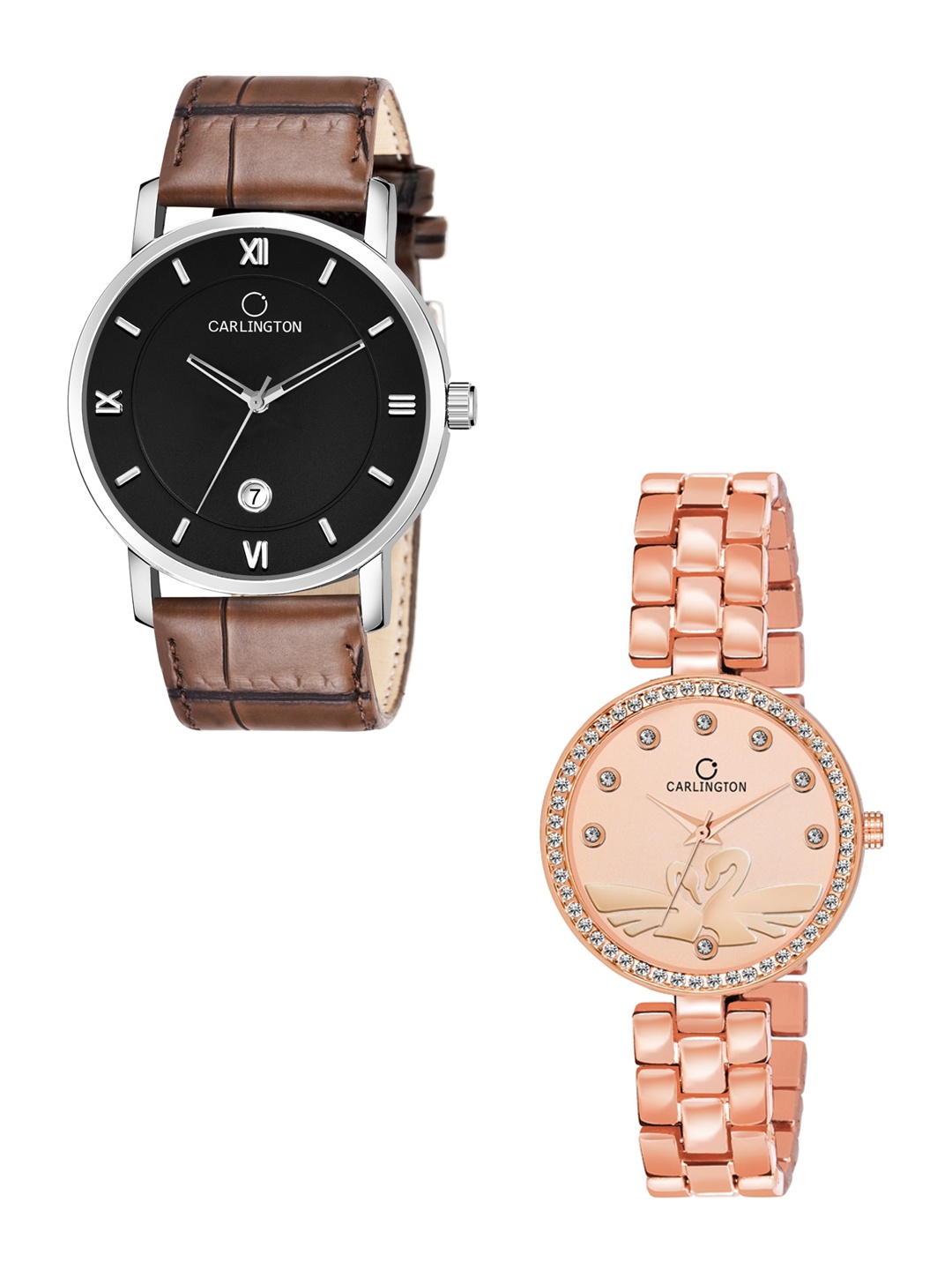 

CARLINGTON Set of 2 Women Analogue Watch Combo G02L Brown - Duck RoseGold, Black