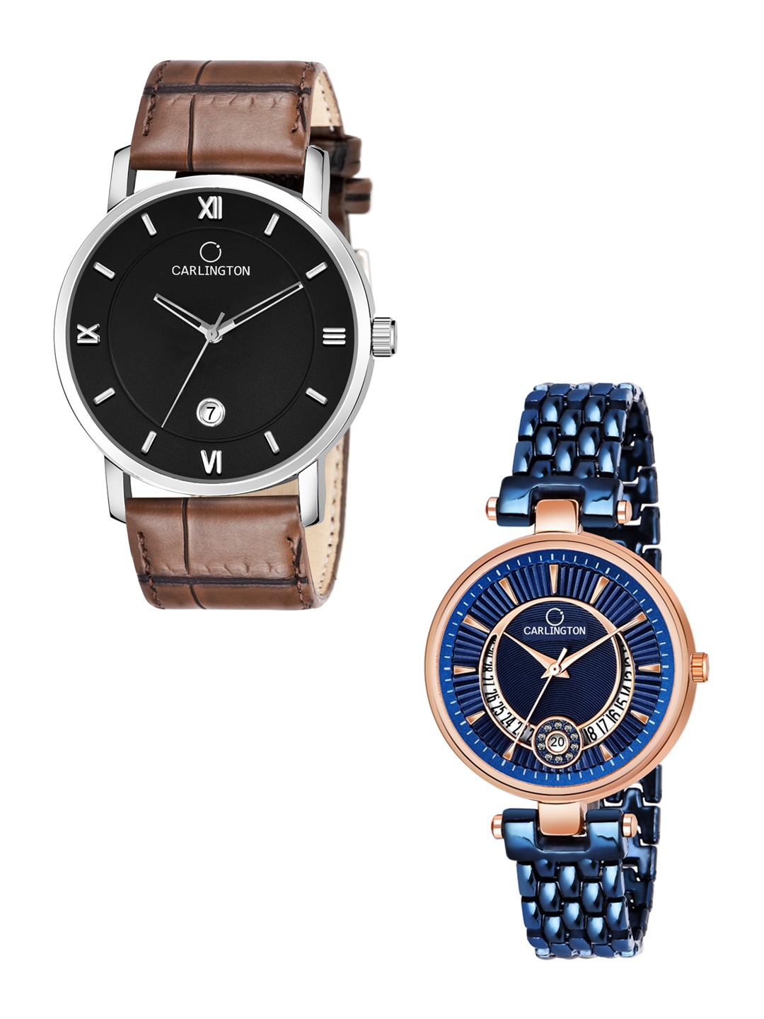 

CARLINGTON Set of 2 Women Analogue Watch Combo G02L Brown - Bella Blue, Black