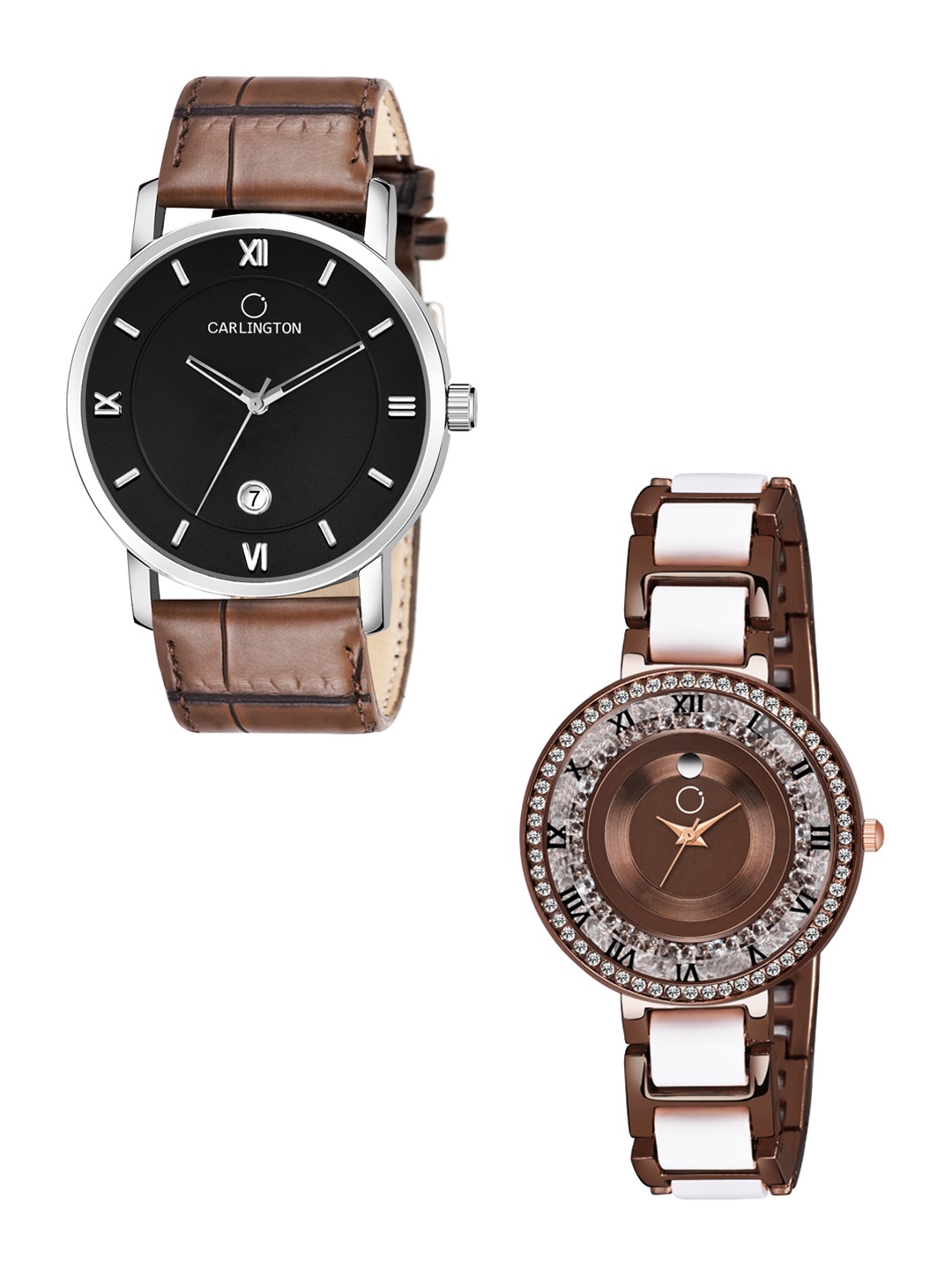 

CARLINGTON Set of 2 Women Analogue Watch Combo G02L Brown - Mova BrownWhite