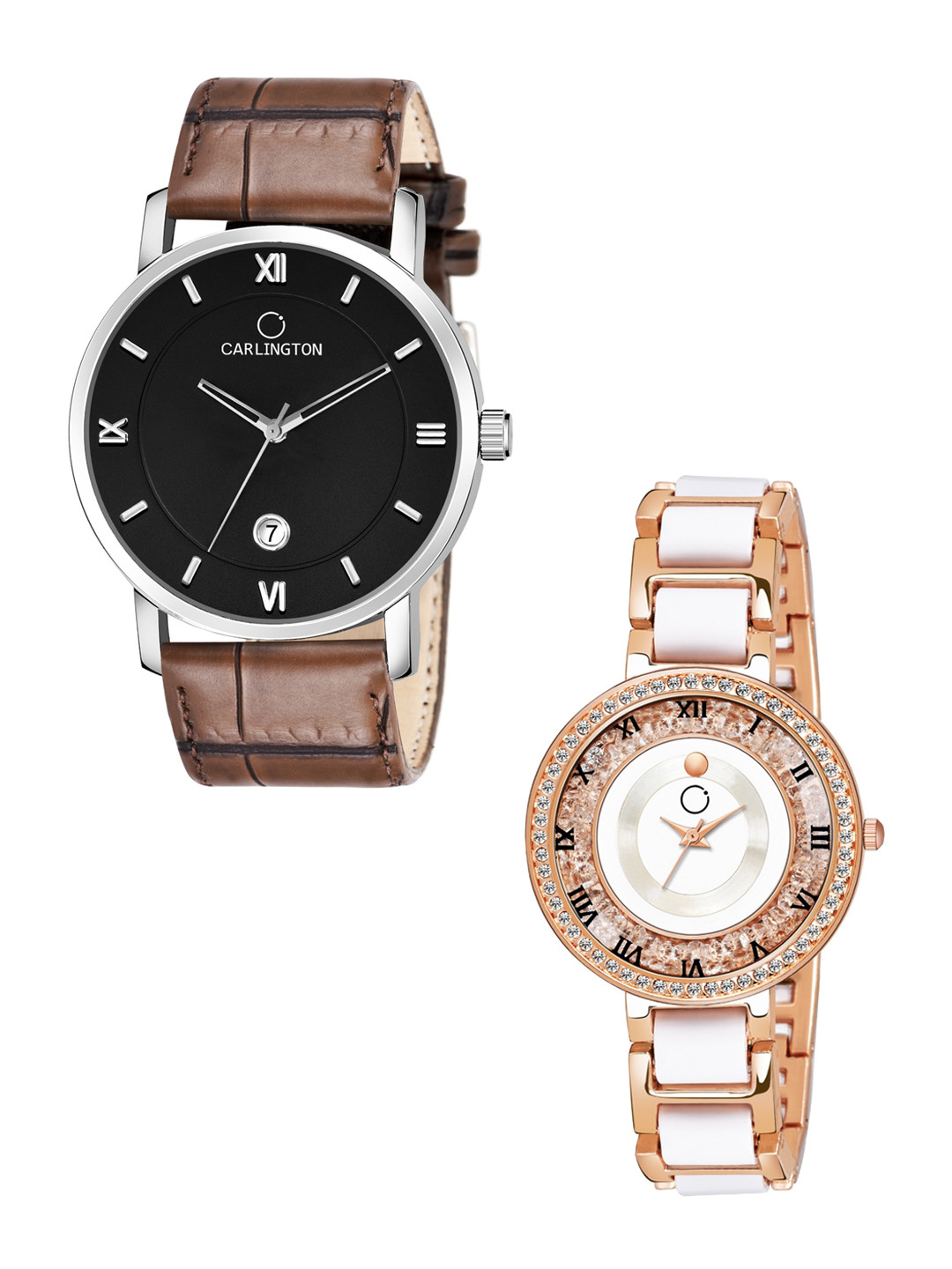 

CARLINGTON Set of 2 Women Analogue Watch Combo G02L Brown - Mova RoseWhite, Black