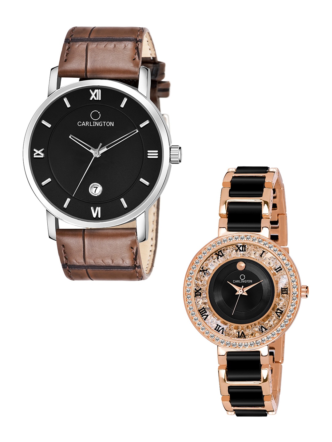 

CARLINGTON Set of 2 Women Analogue Watch Combo G02L Brown - Mova RoseBlack, Black