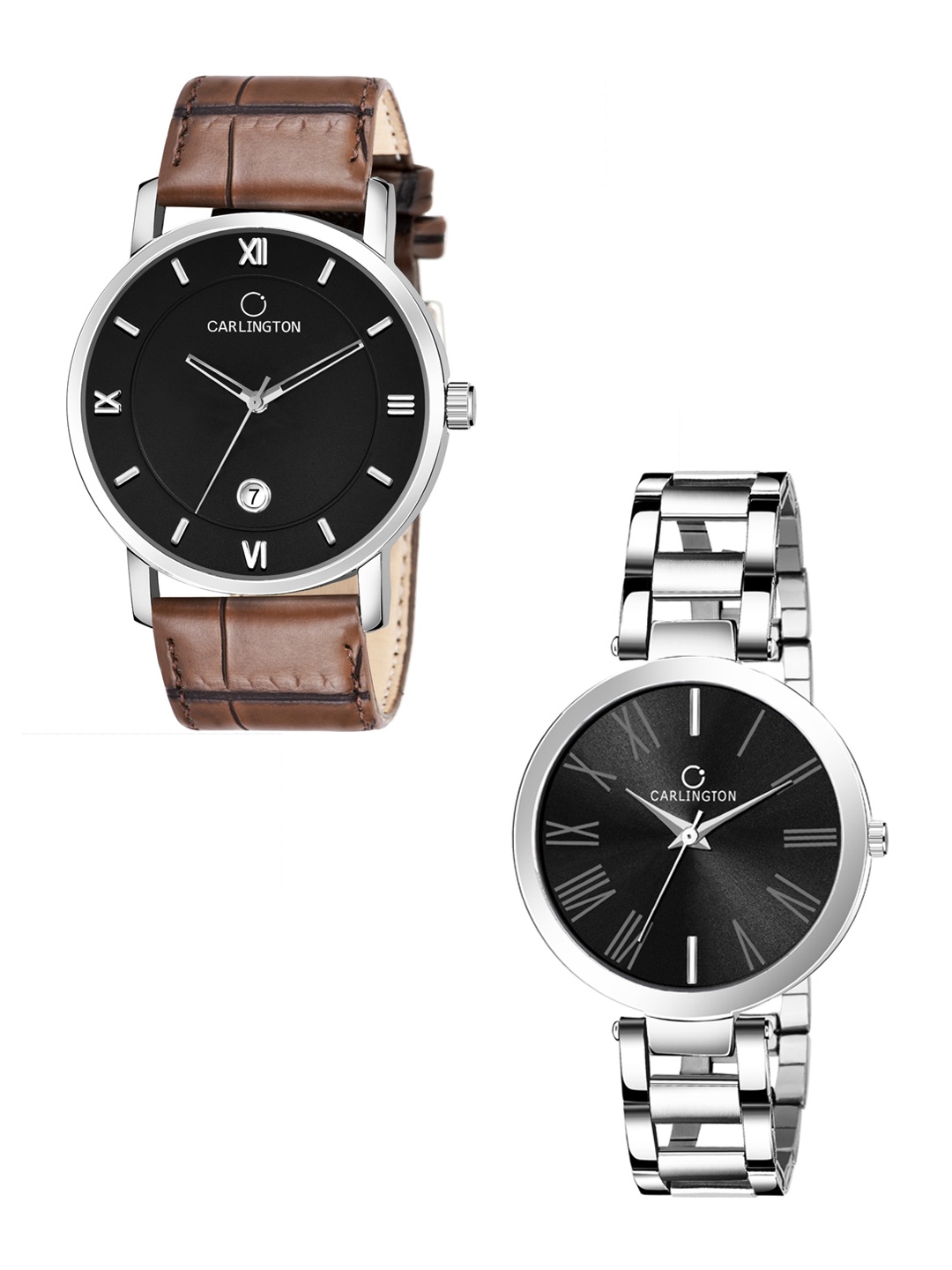 

CARLINGTON Set of 2 Women Analogue Watch Combo G02L Brown - 112 Black