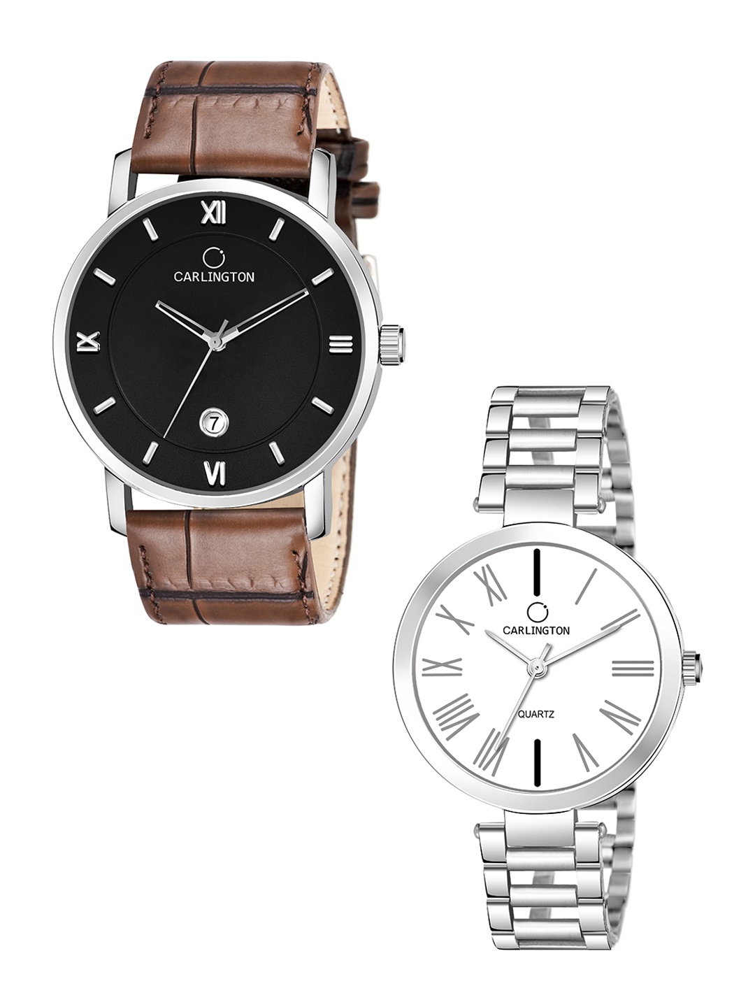 

CARLINGTON Set of 2 Women Analogue Watch Combo G02L Brown - 112 Silver, Black