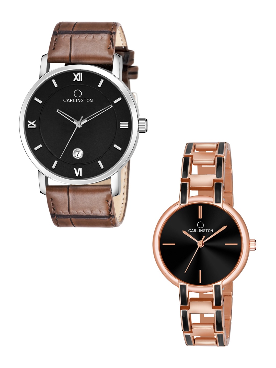 

CARLINGTON Set of 2 Women Analogue Watch Combo G02L Brown - CK Black