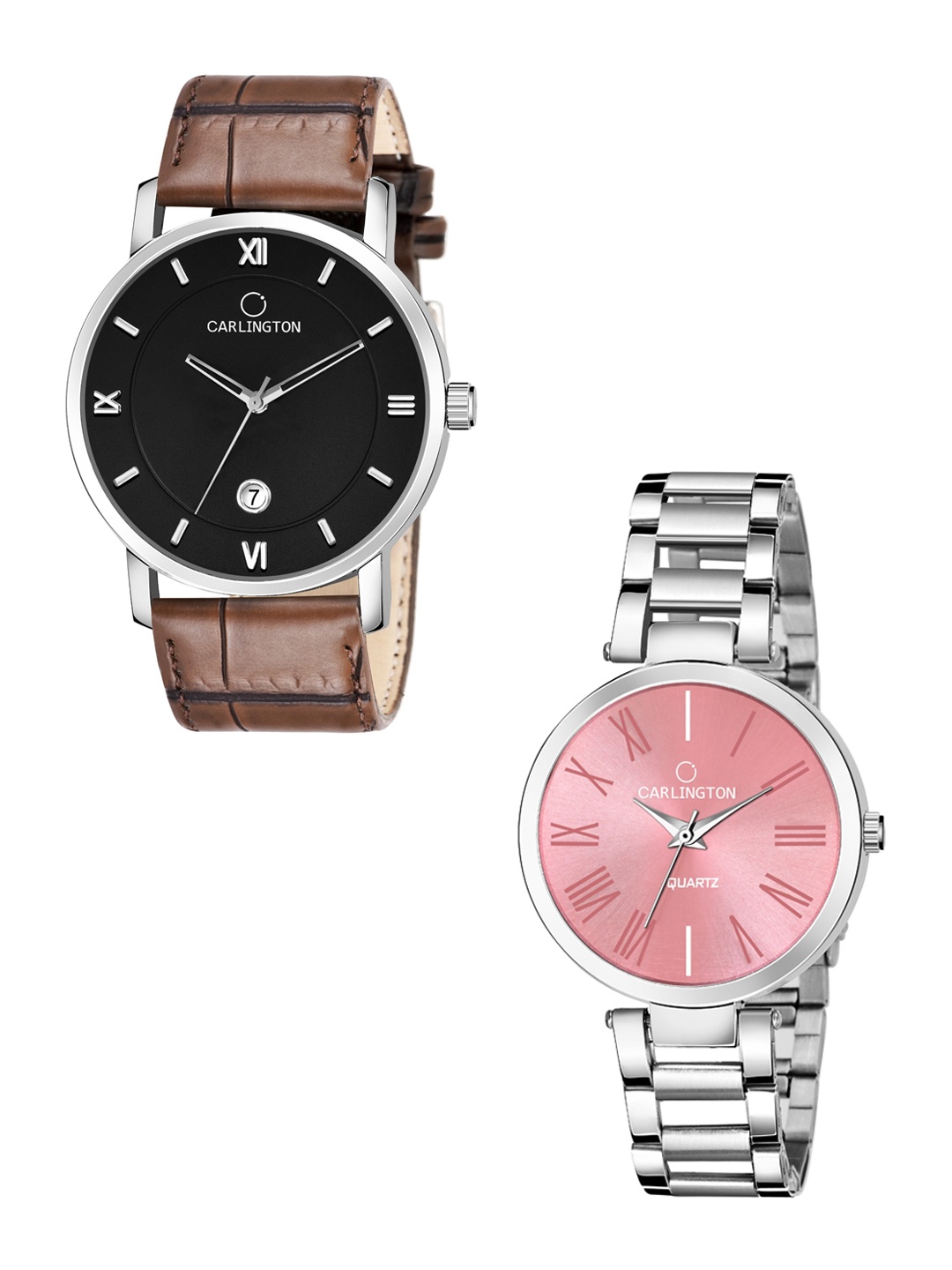 

CARLINGTON Set of 2 Women Analogue Watch Combo G02L Brown - 112 Pink, Black