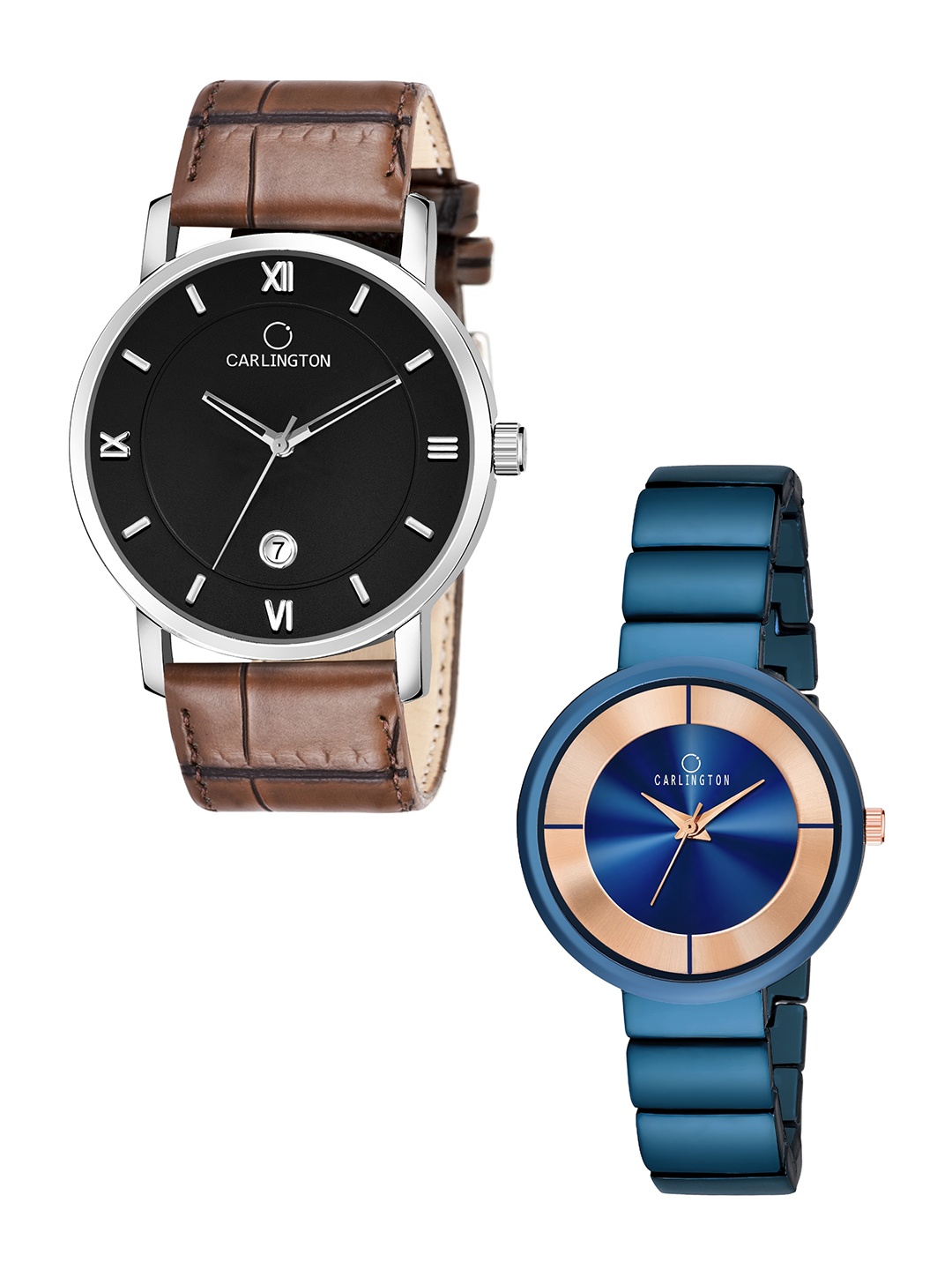 

CARLINGTON Set of 2 Women Analogue Watch Combo G02L Brown - 114 Blue, Black