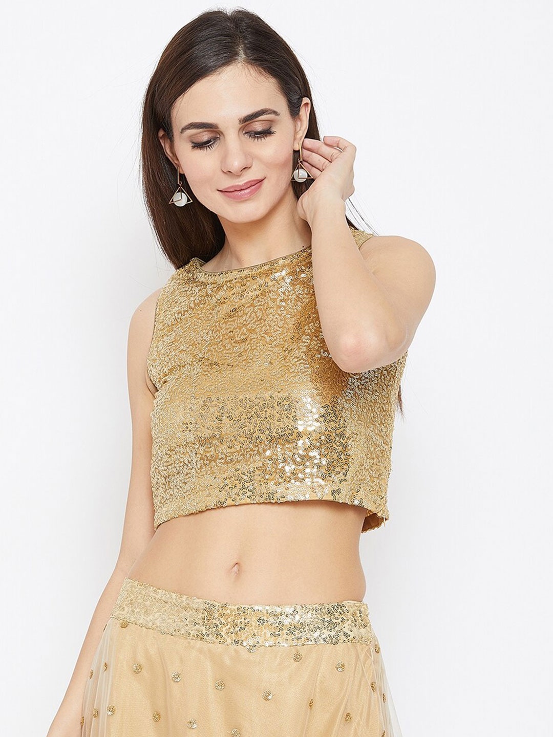 

Studio Rasa Women Gold-Tone Net Regular Crop Top