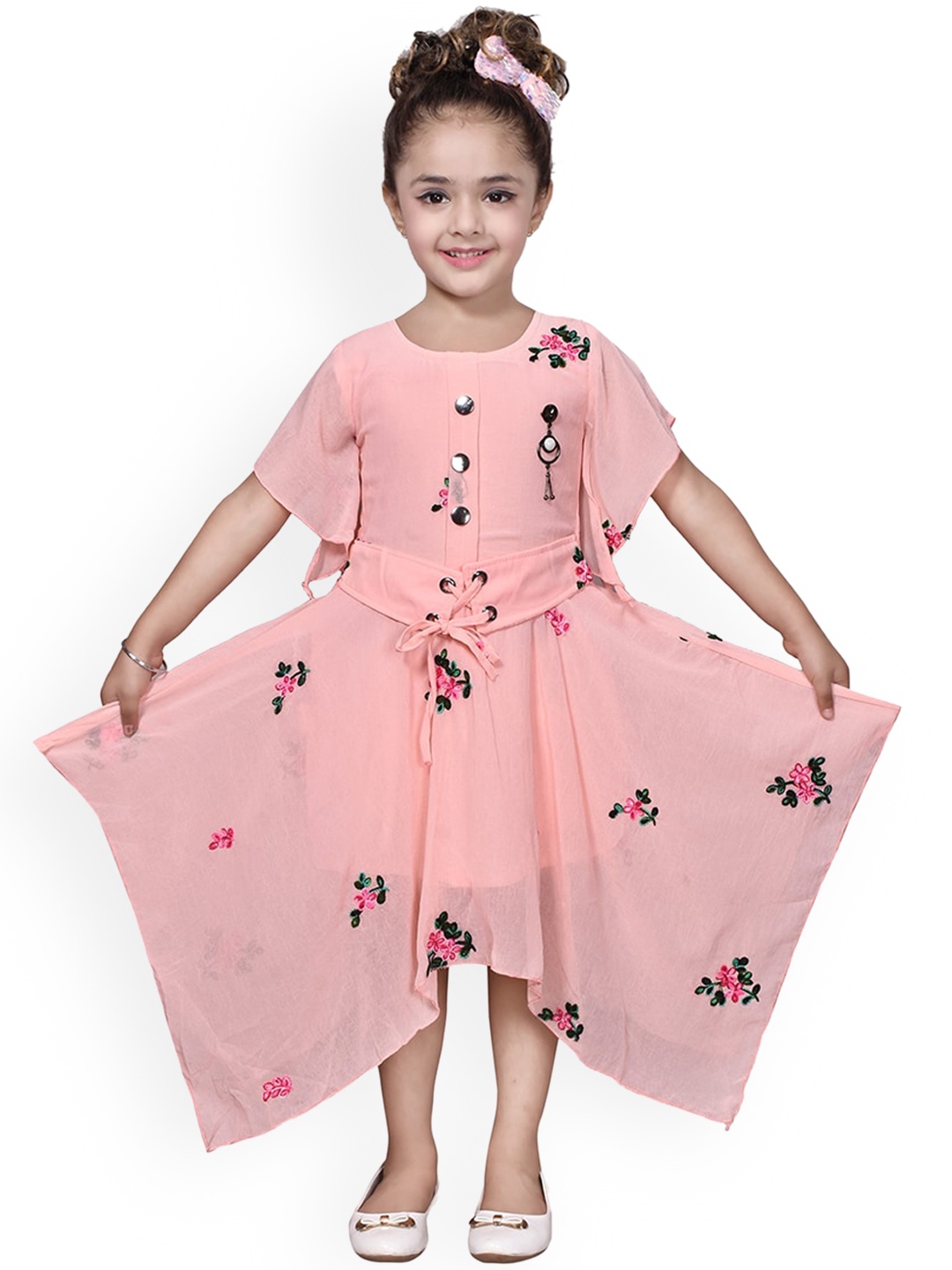 

SKY HEIGHTS Peach-Coloured Floral Georgette Dress