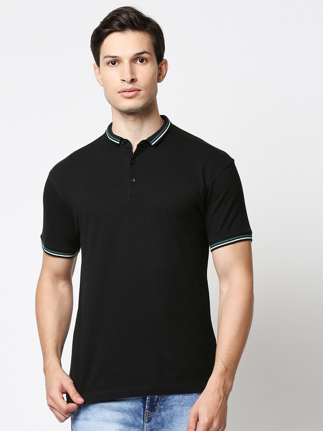 

Bewakoof Men Black Polo Collar Cotton T-shirt