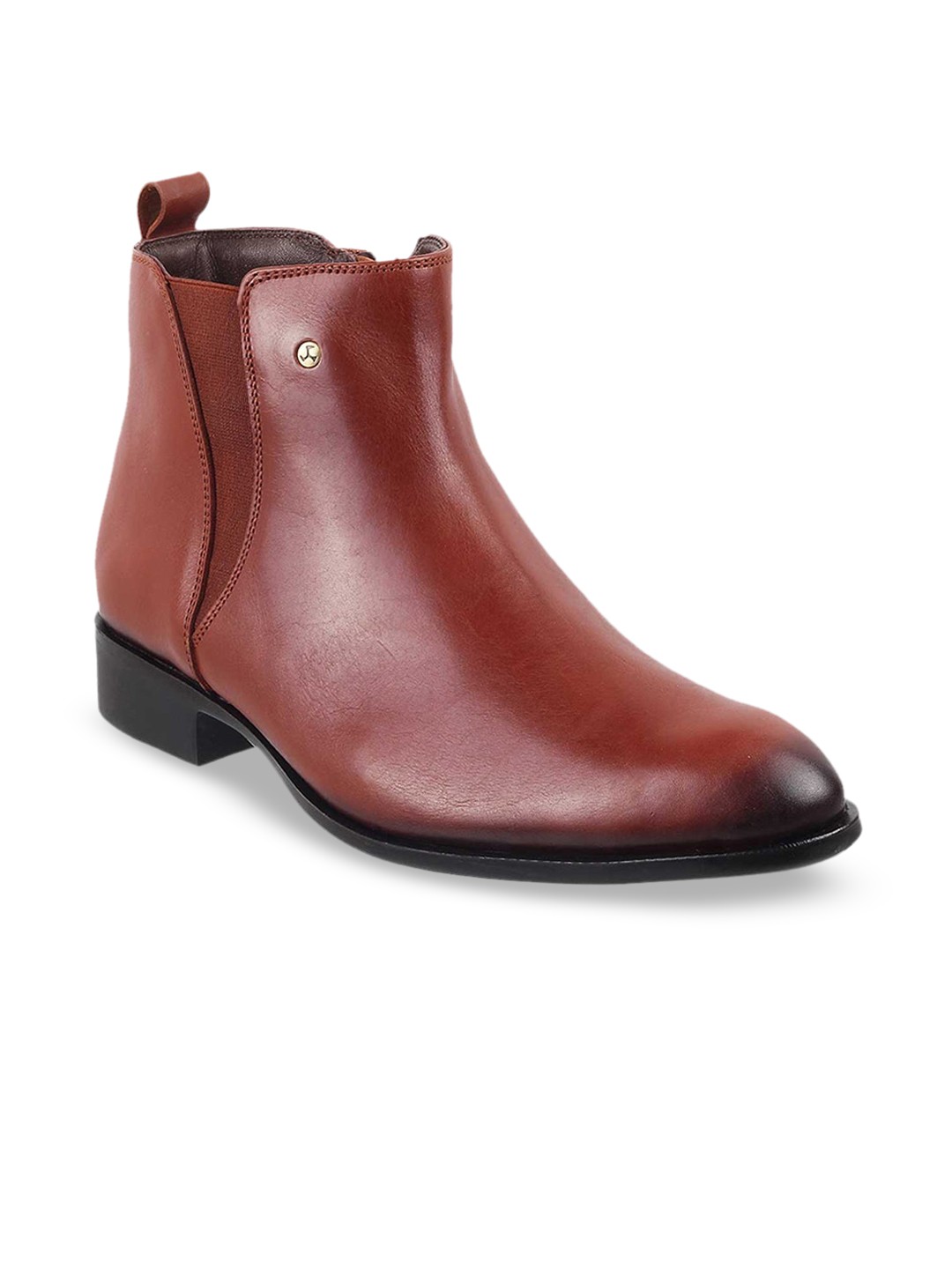 

Mochi Men Tan Solid Leather Formal Boots