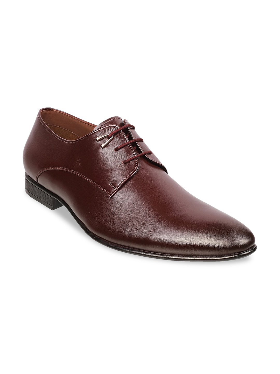 

Mochi Men Maroon Solid Leather Formal Derbys