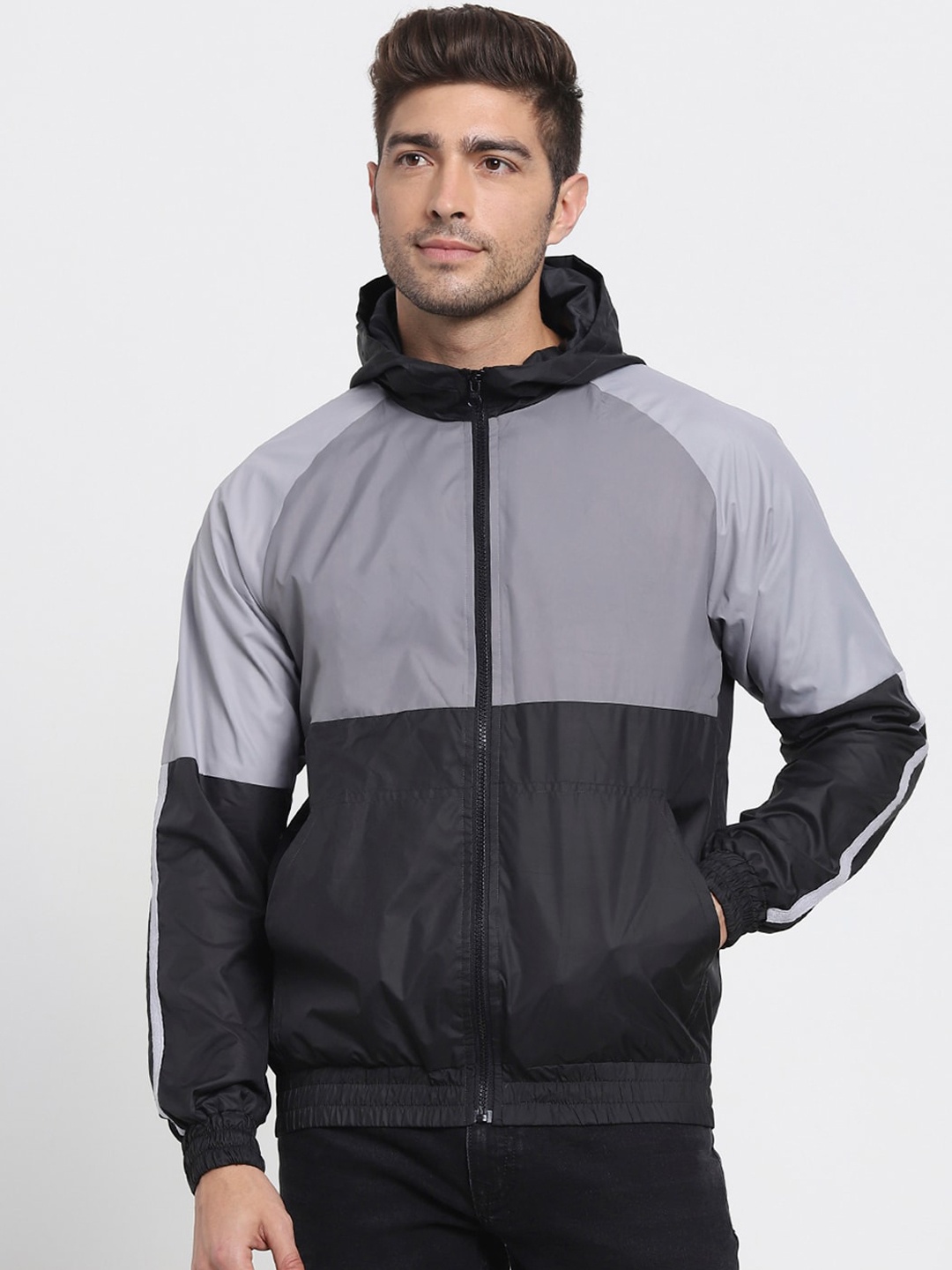 

Bewakoof Air 1.0 Men Colorblock Windcheater Jacket, Black