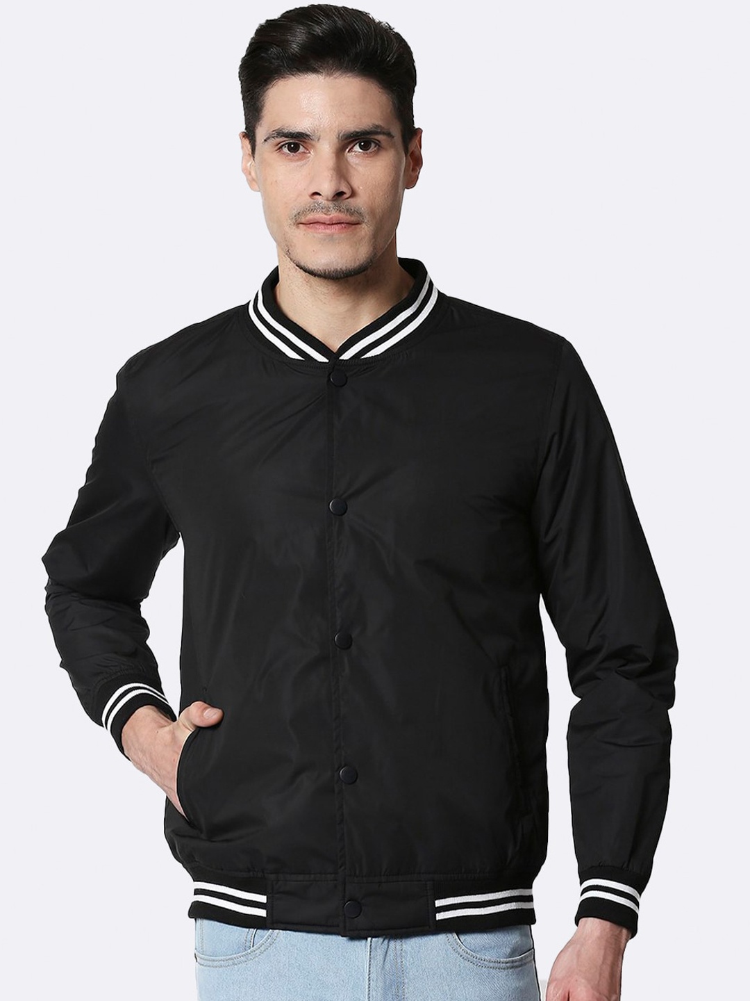 

Bewakoof Men Black Bomber Jacket