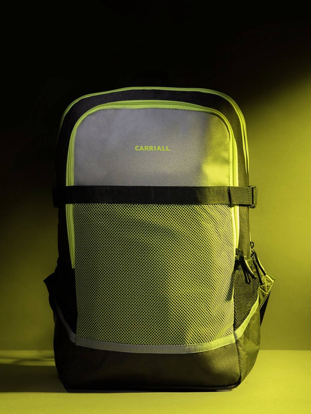 

CARRIALL Unisex Yellow & Black Colourblocked Backpack