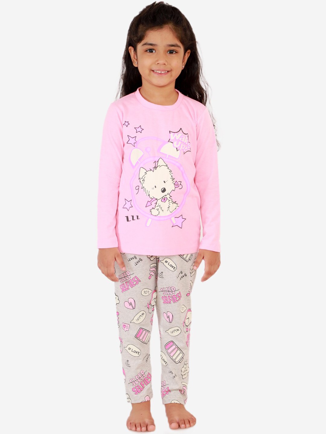 

Lazy Shark Girls Pink Printed Night suit