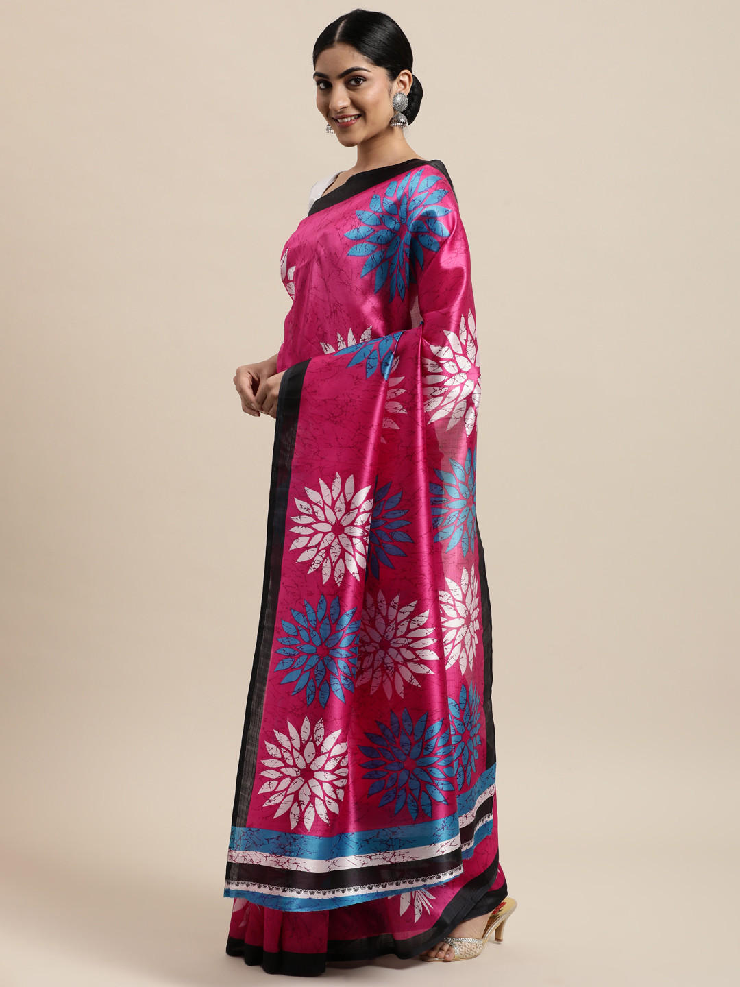 

KALINI Pink Floral Art Silk Saree