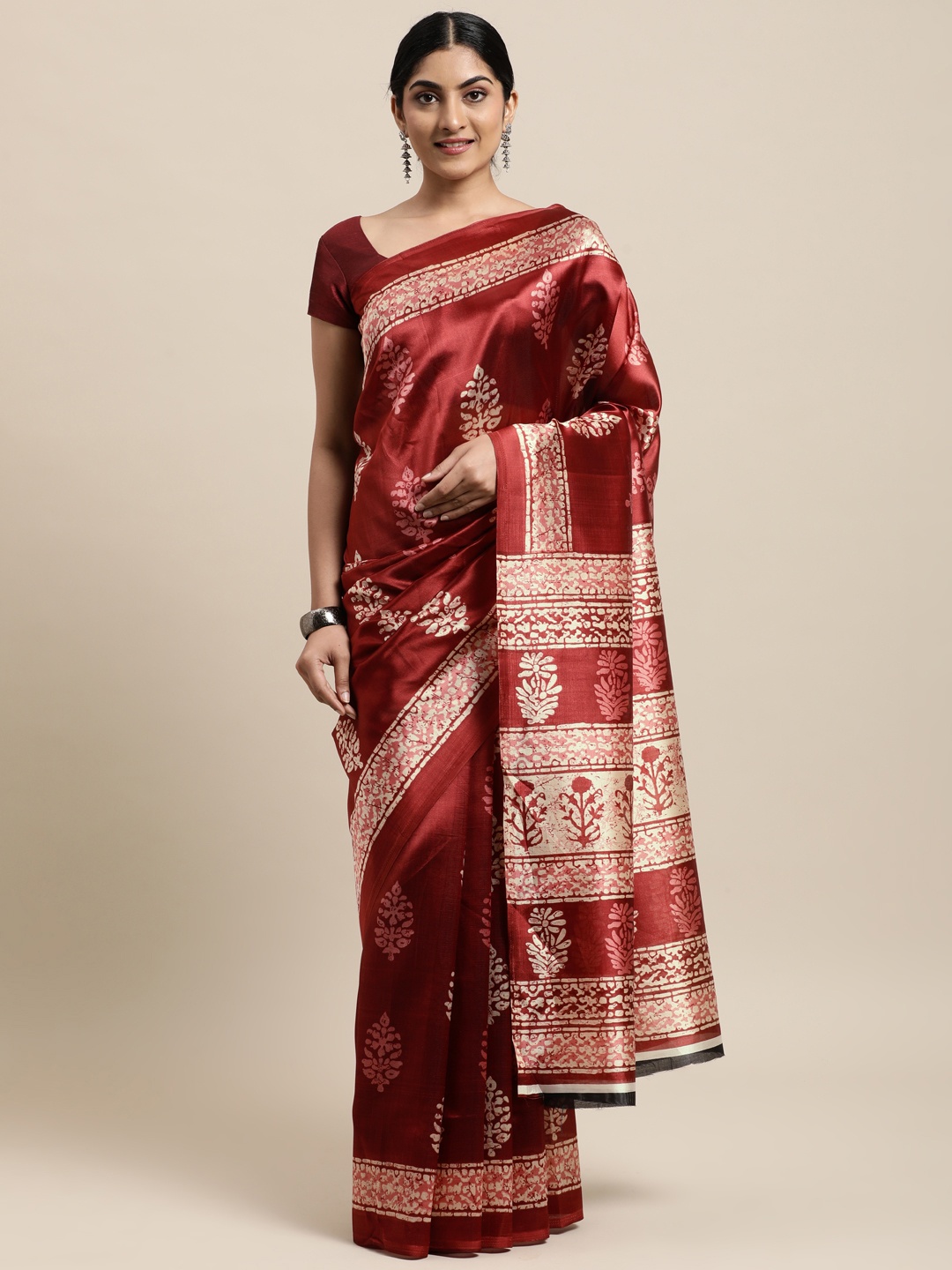 

KALINI Maroon Ethnic Motifs Art Silk Saree