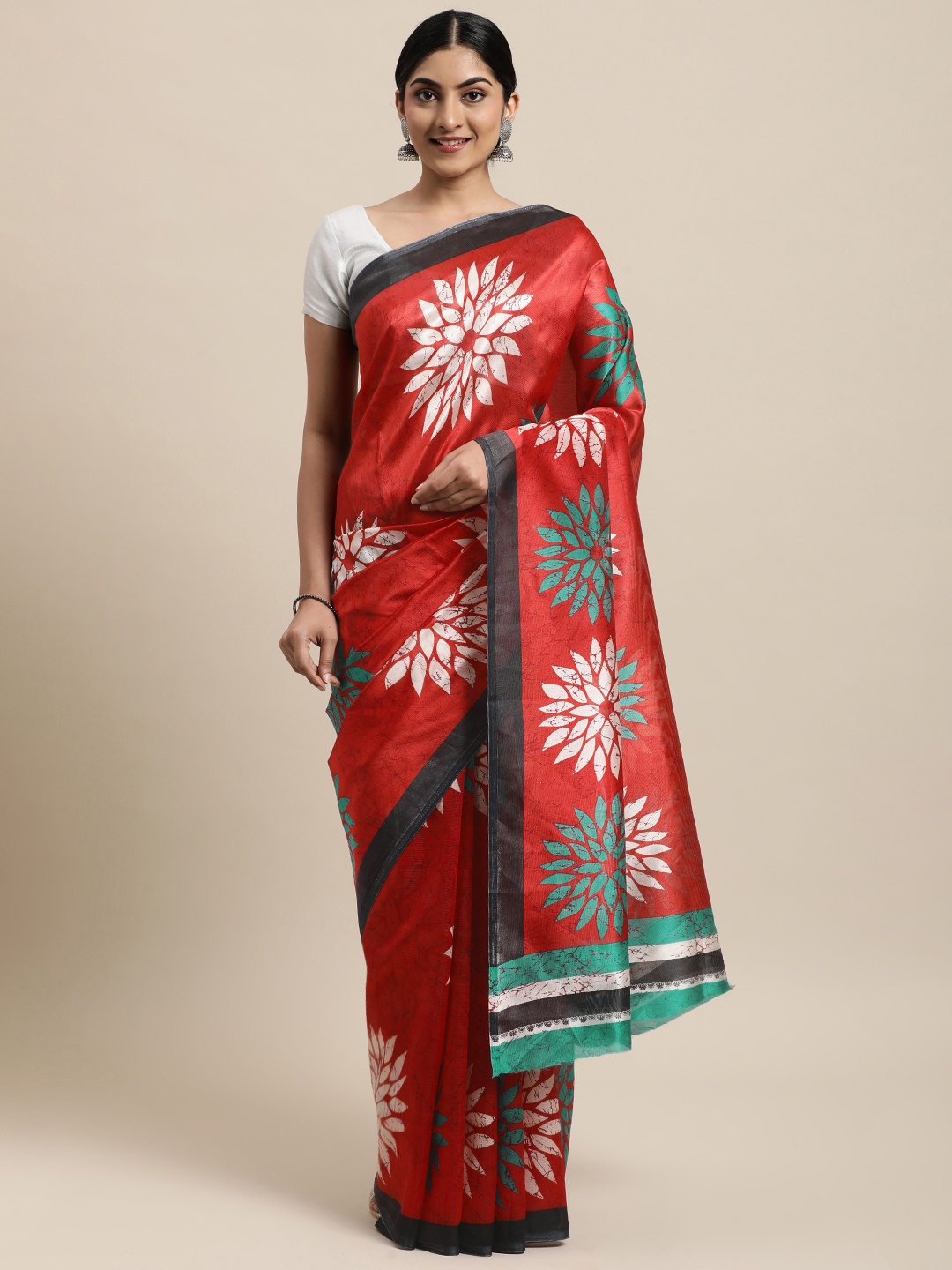 

KALINI Red Floral Art Silk Saree