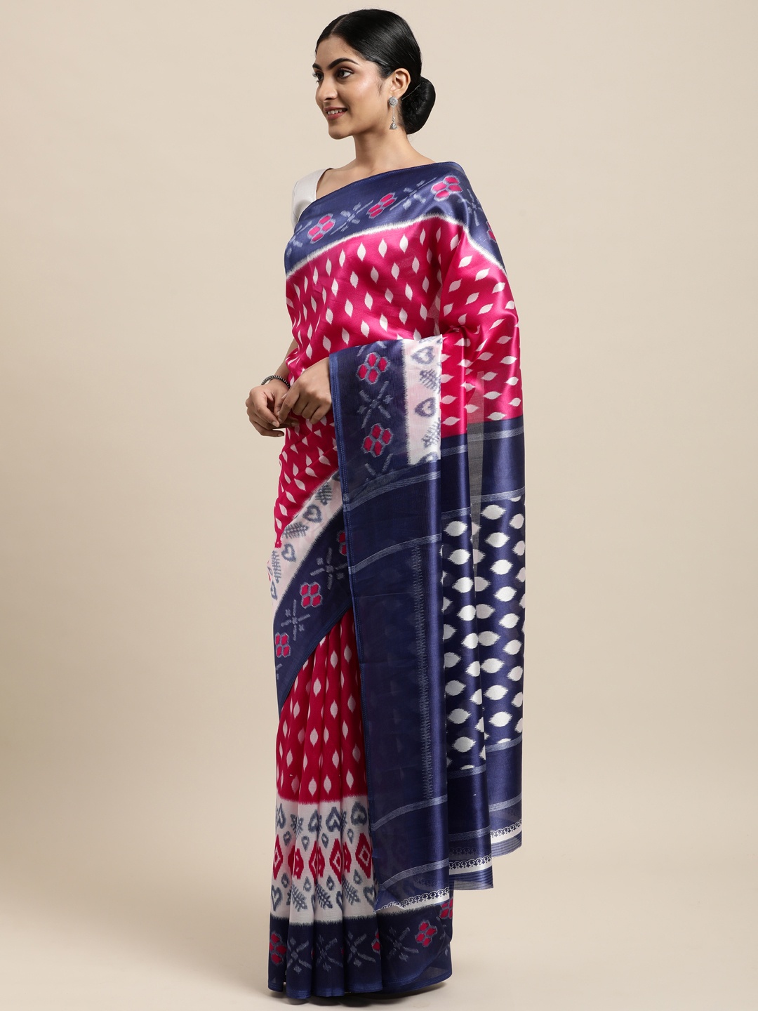 

KALINI Pink & Navy Blue Ethnic Motifs Art Silk Saree