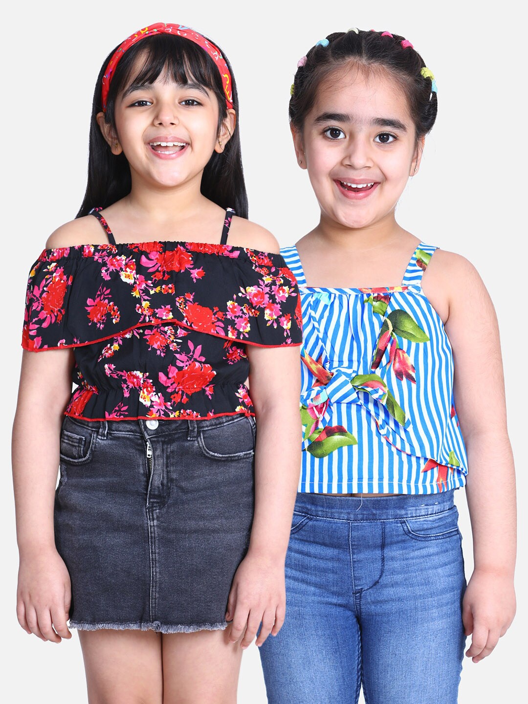 

Cutiekins Pack Of 2 Girls Multicoloured Floral Crepe Bardot Top, Multi