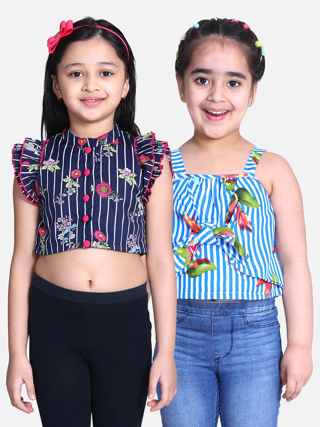 

Cutiekins Pack Of 2 Girls Blue Floral Crepe Regular Crop Top