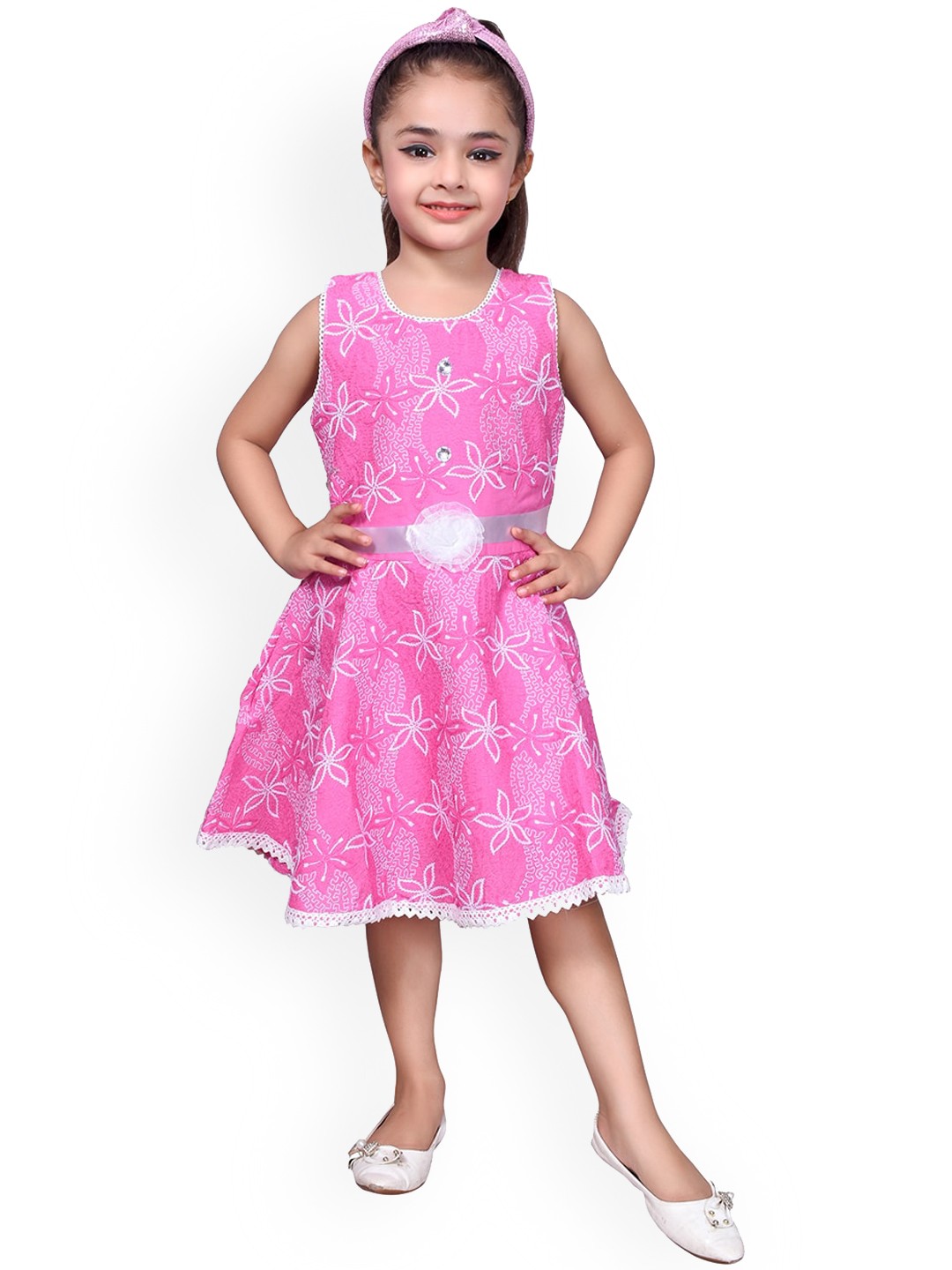 

SKY HEIGHTS Girls Pink Embroidered Chiffon Dress