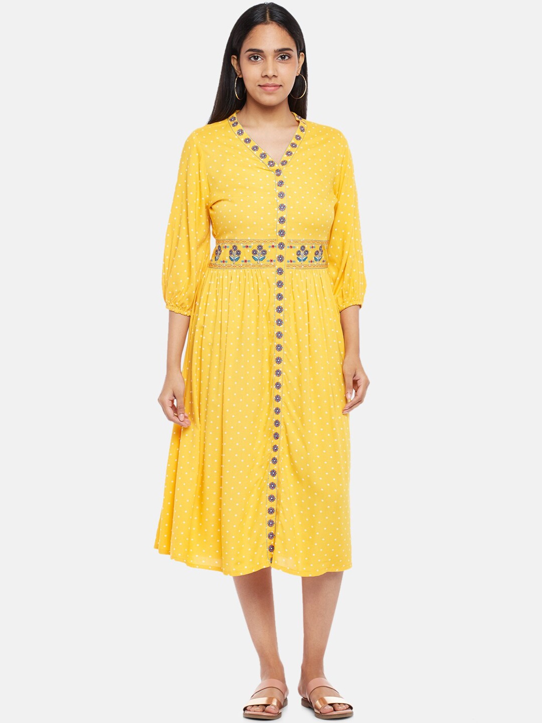 

People Yellow & White Midi Dress