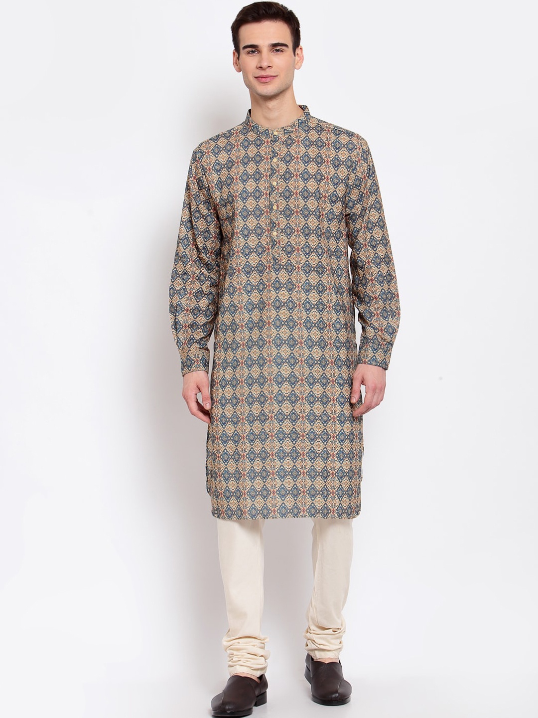 

Style Quotient Men Blue & Beige Geometric Kurta