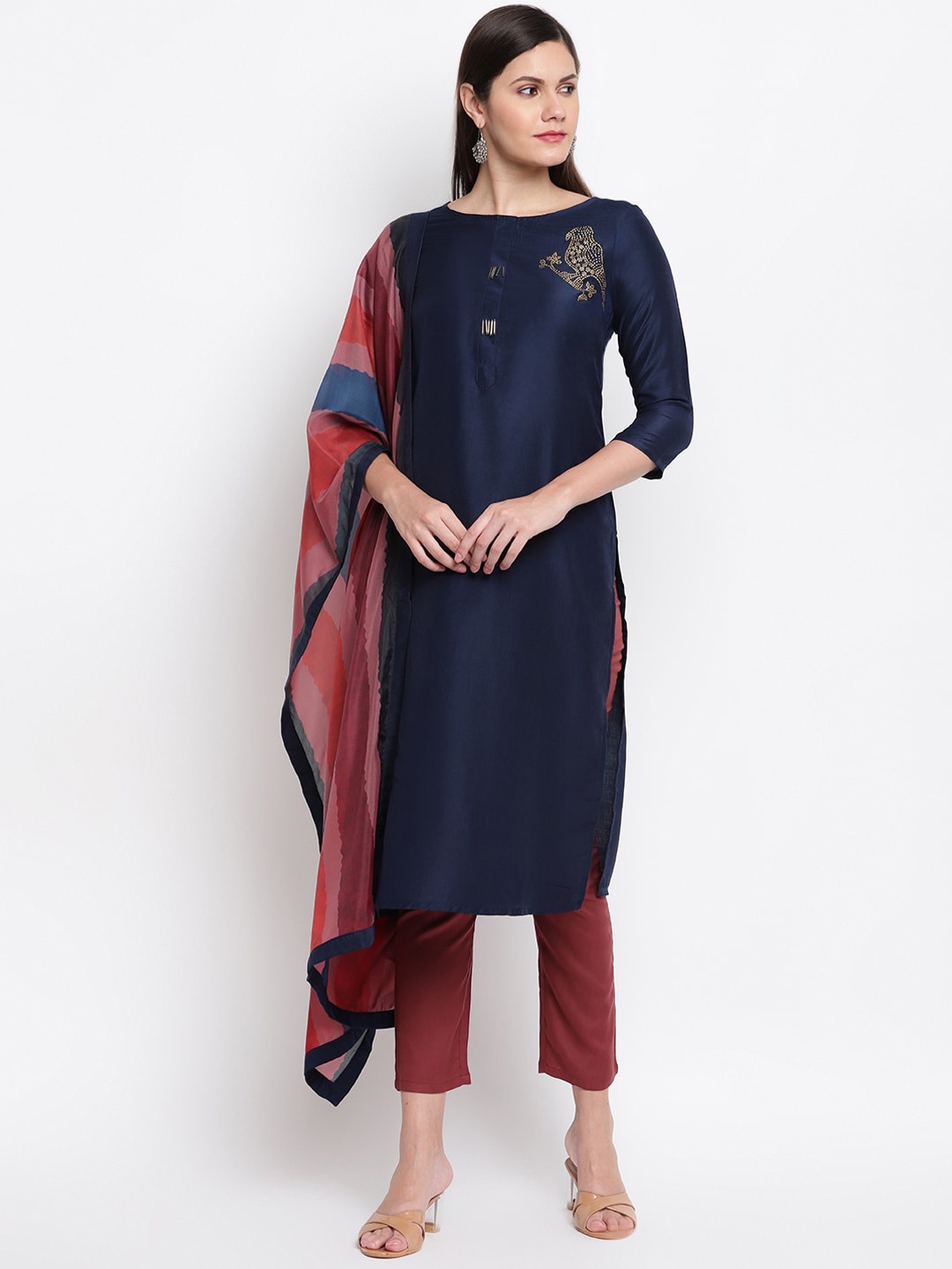 

IMARA Women Blue Regular Kurta with Trousers & With Dupatta