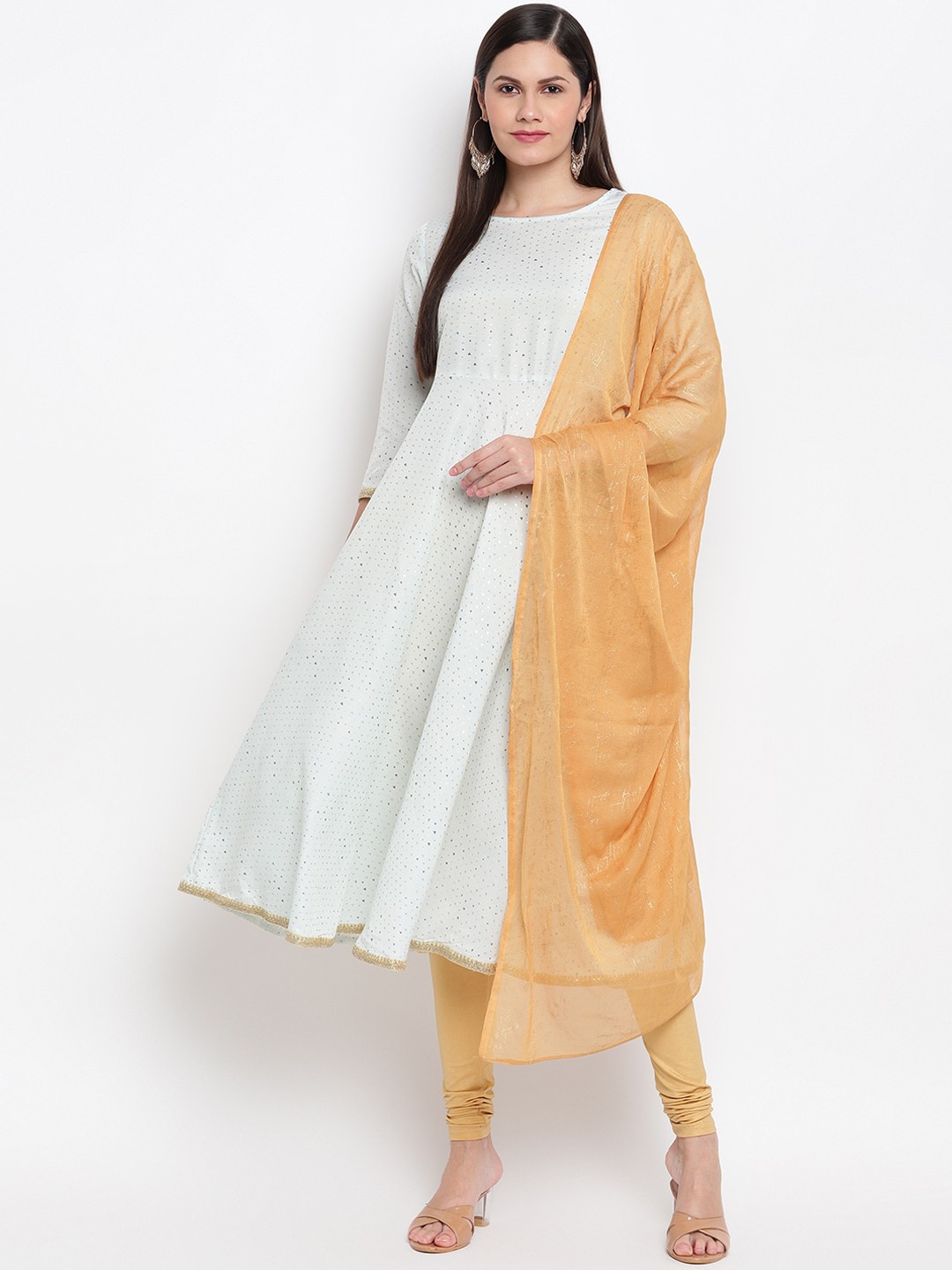 

IMARA Women Blue Printed Regular Kurta with Churidar & With Dupatta