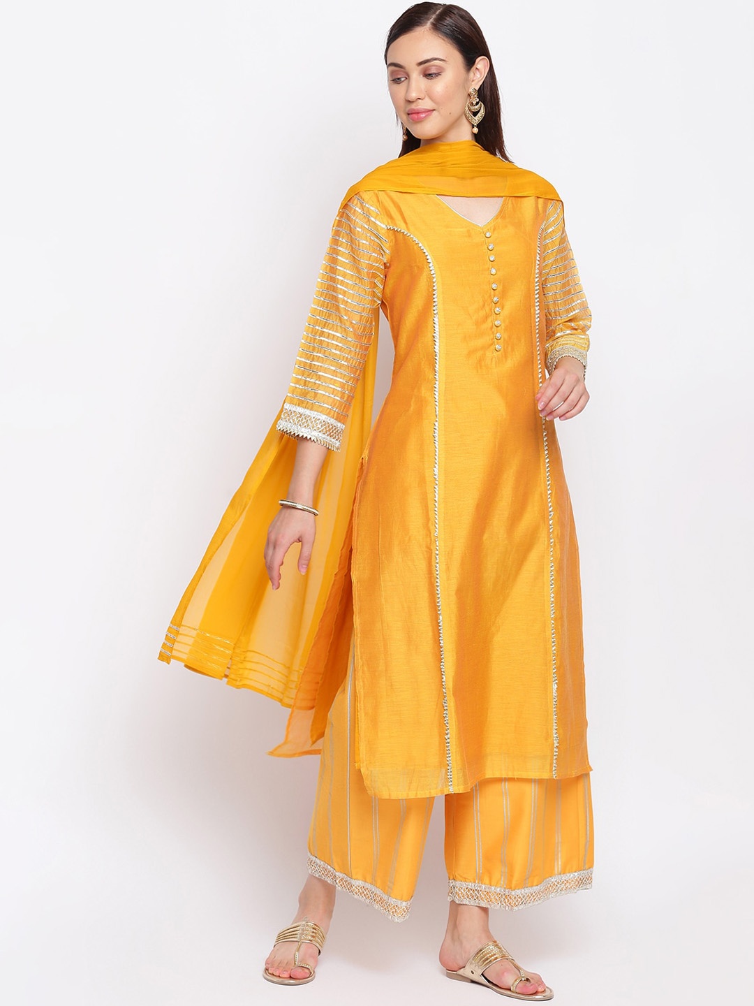 

IMARA Women Yellow Regular Kurta with Palazzos & With Dupatta
