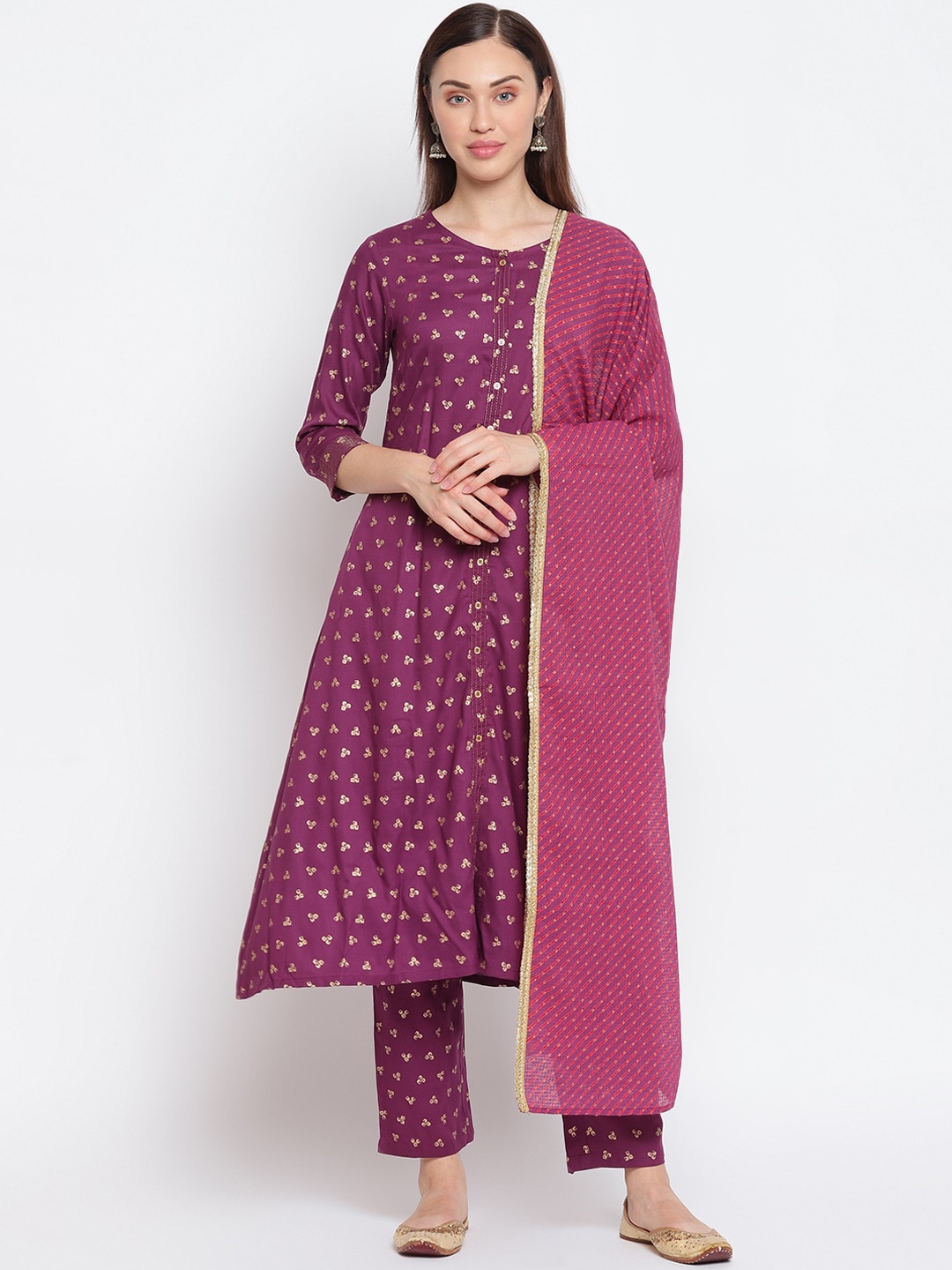 

IMARA Women Nude-Coloured Printed Regular Liva Kurta with Trousers & With Dupatta