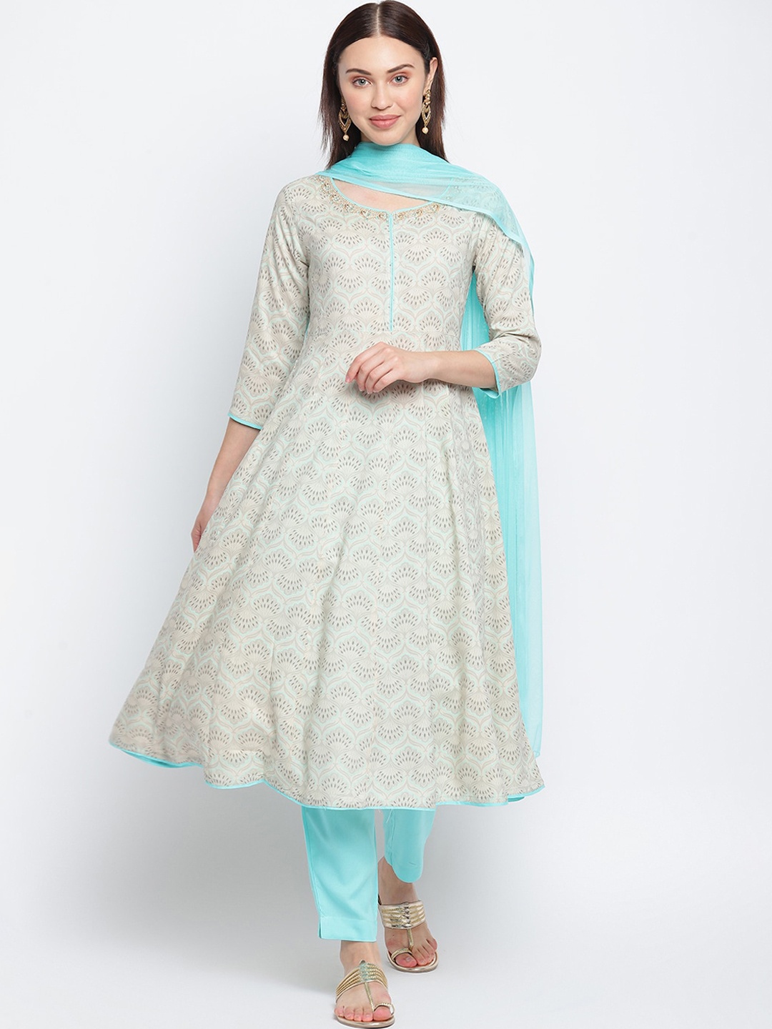 

IMARA Women Grey Ethnic Motifs Printed Regular Liva Kurta with Trousers & With Dupatta