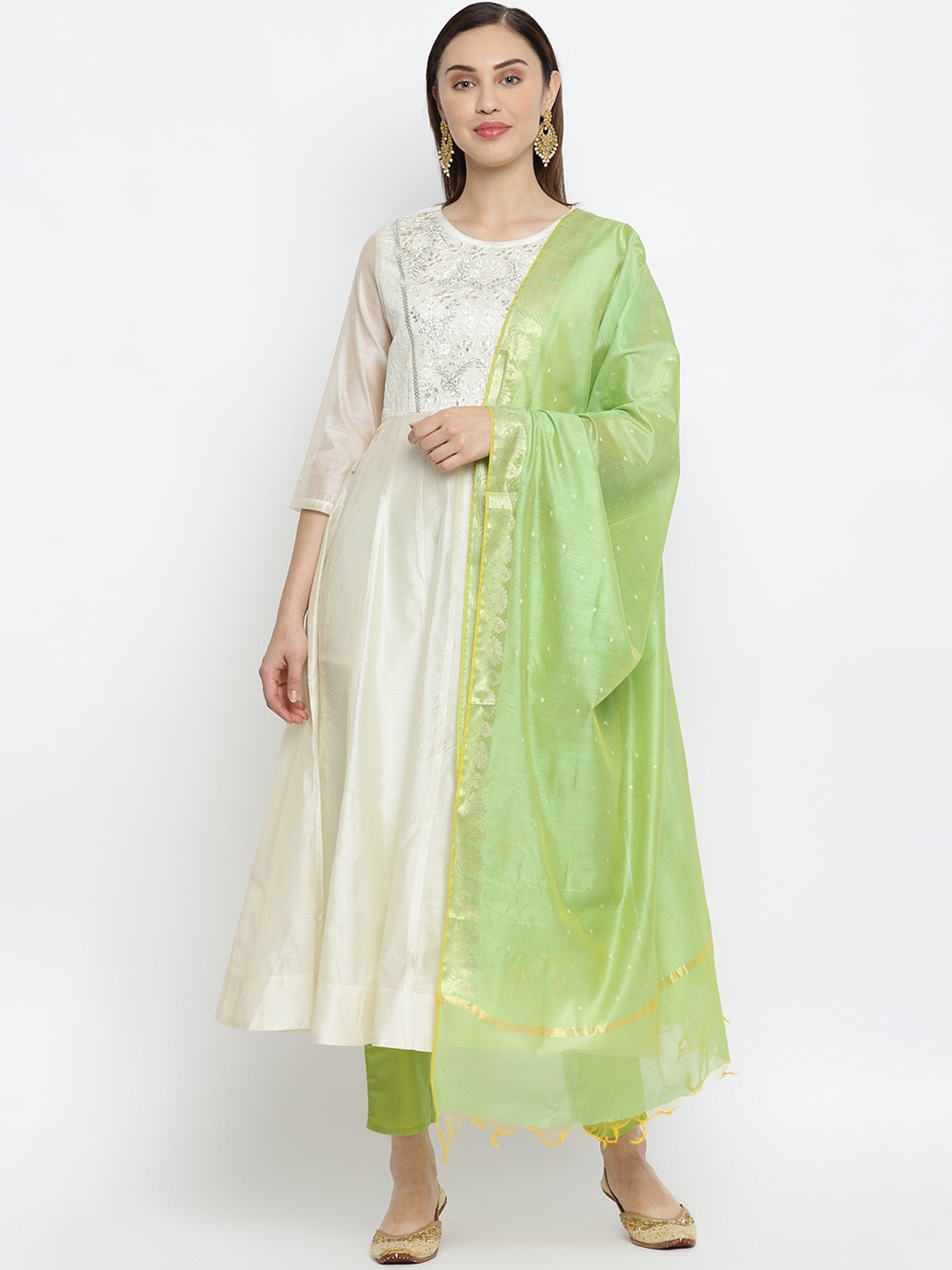 

IMARA Women Off White Regular Kurti with Trousers & With Dupatta