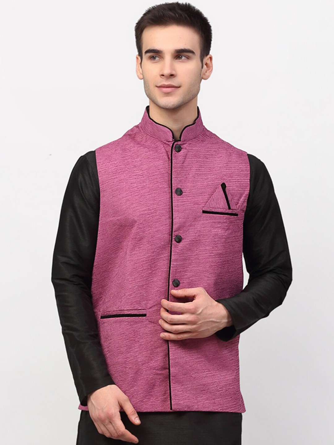 

Jompers Men Purple Woven Design Waistcoat, Pink
