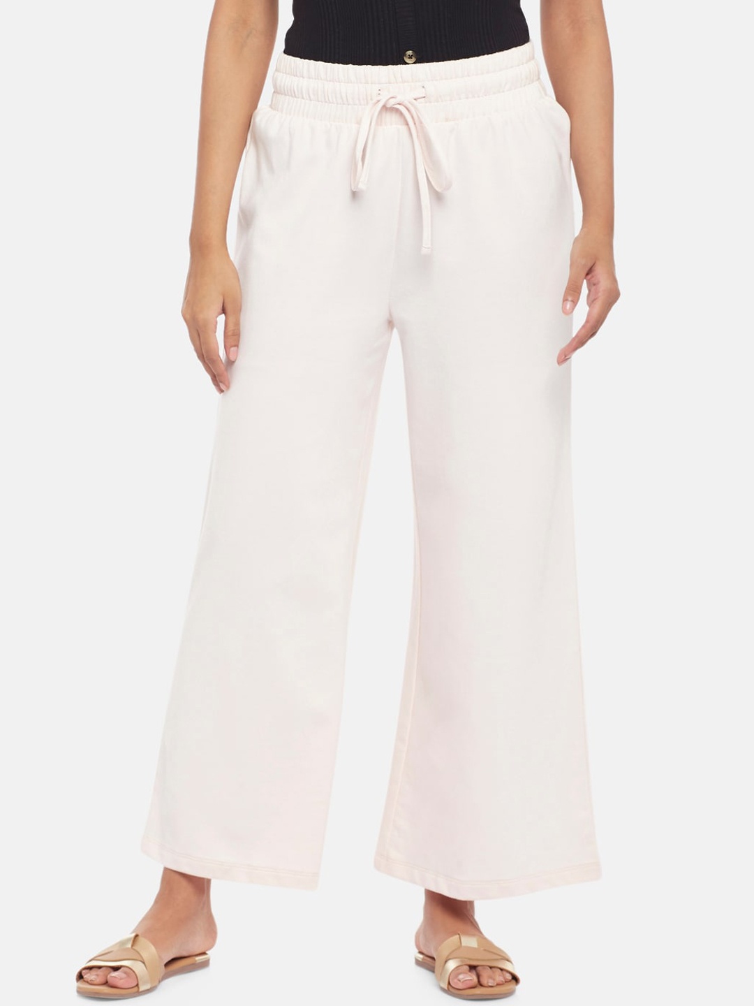 

People Women Pink High-Rise Cotton Trousers