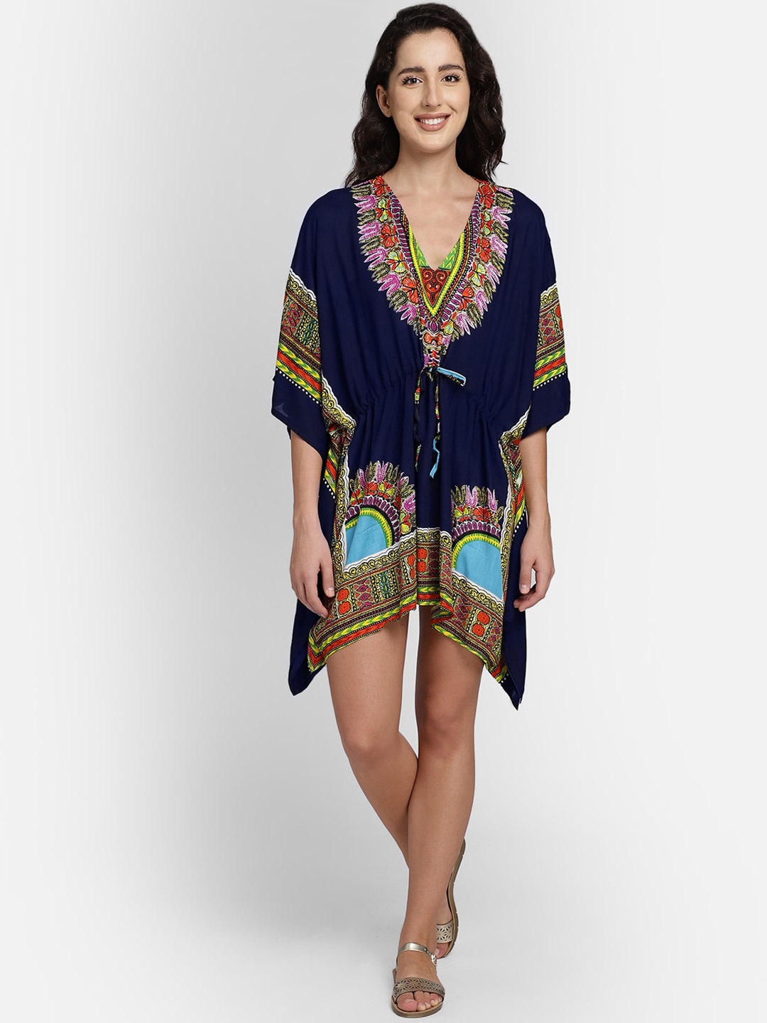 

Aditi Wasan Navy Blue Floral Kaftan Dress
