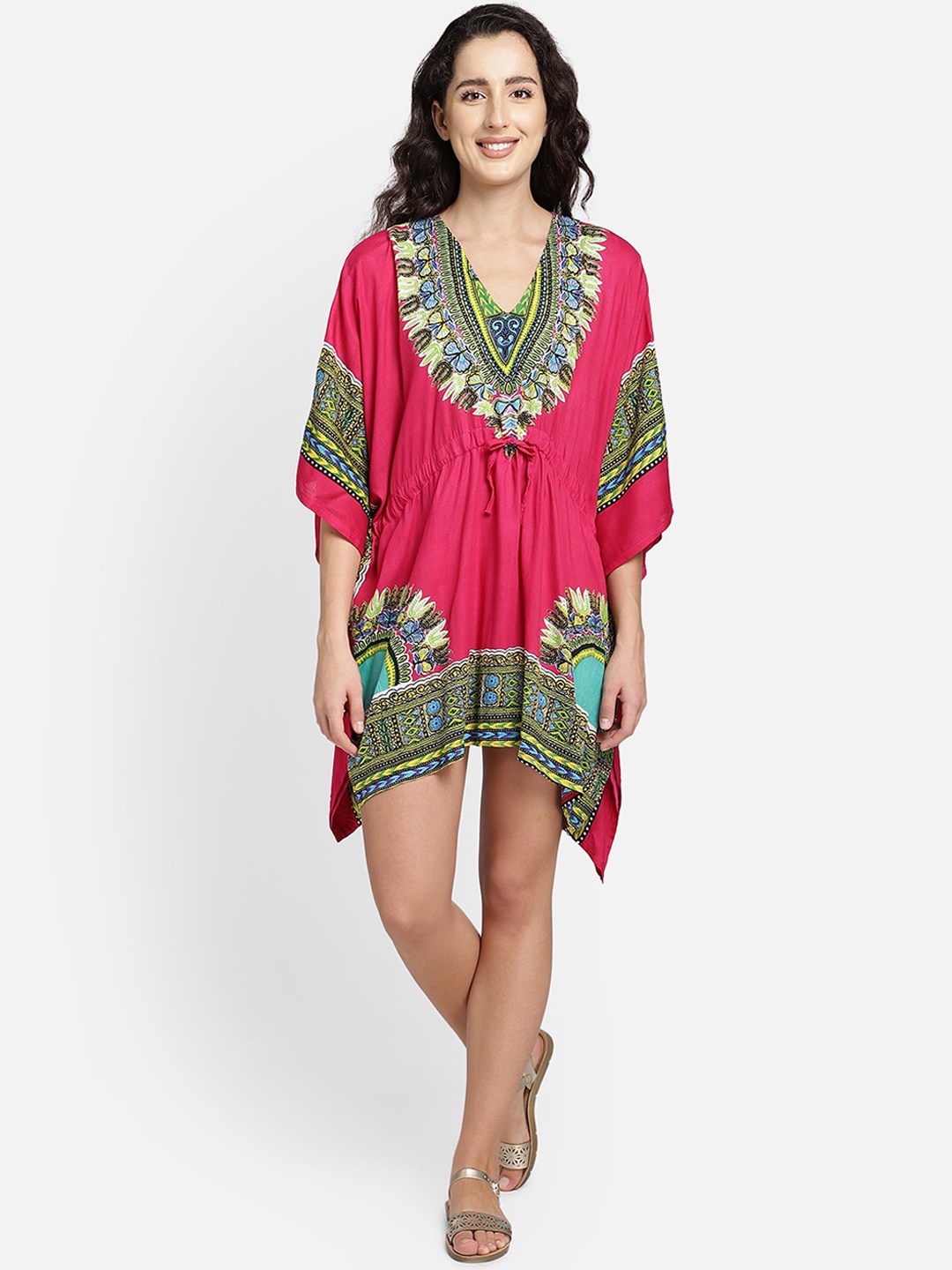 

Aditi Wasan Pink & Green Ethnic Motifs Kaftan Dress