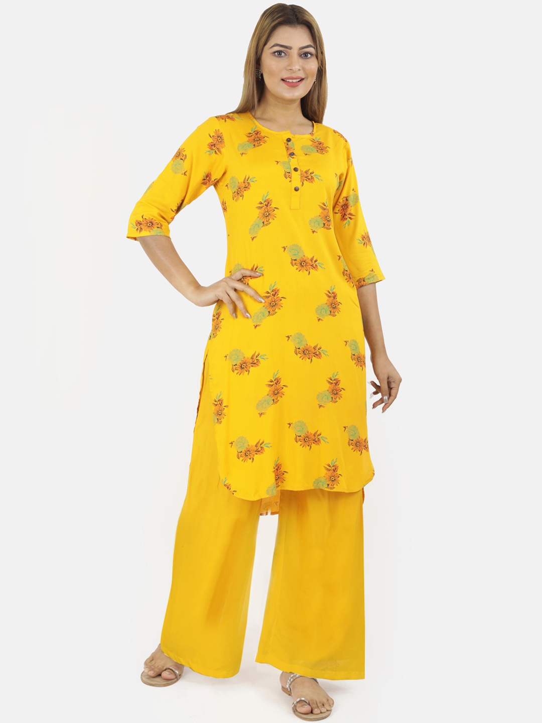 NEUDIS Women Yellow Floral Printed Handloom Kurta