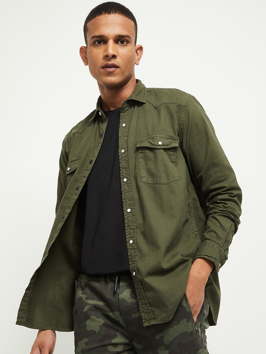 

Max Men Olive Green Casual Shirt