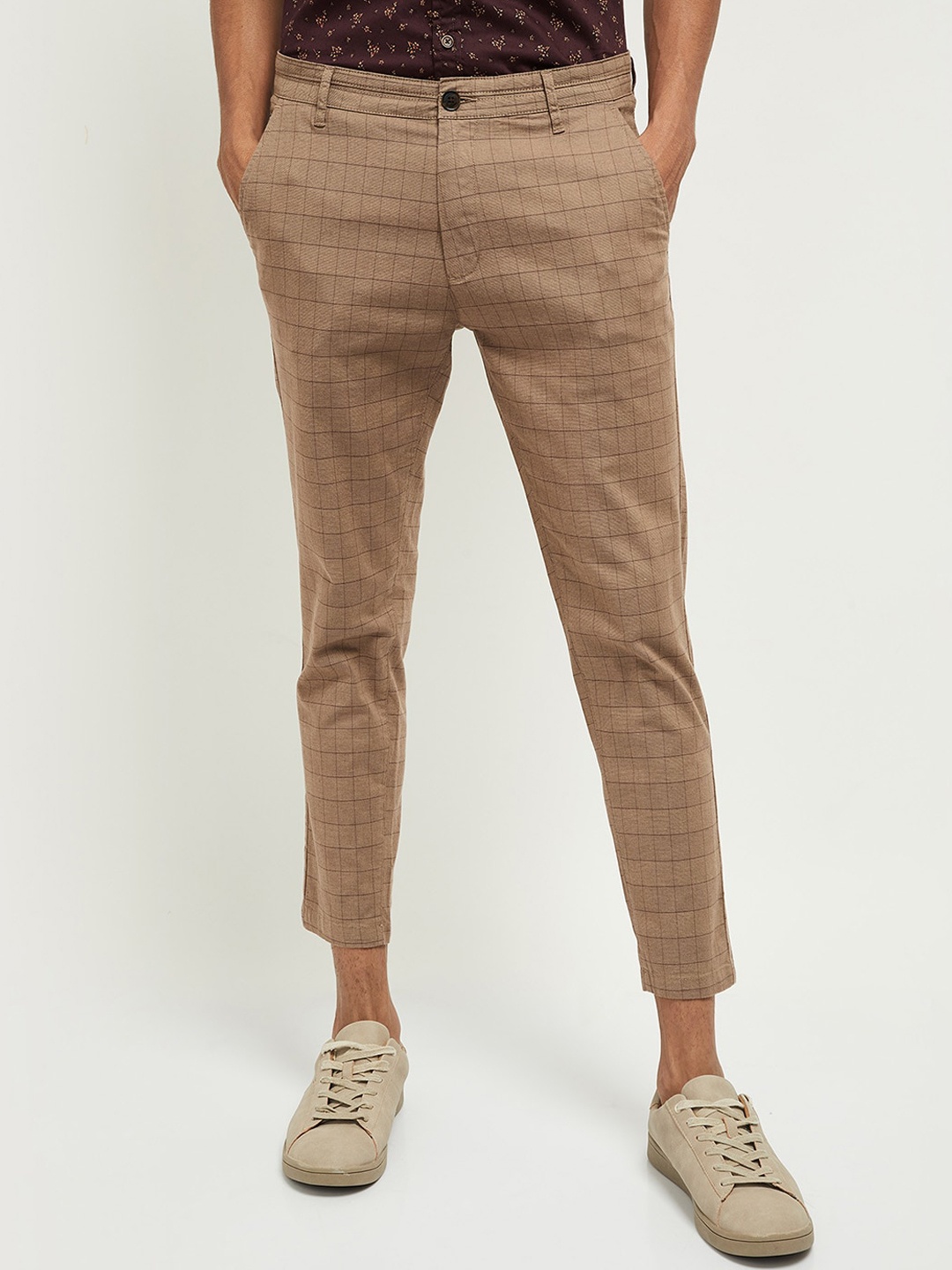 

Max Men Khaki Checkered Trousers