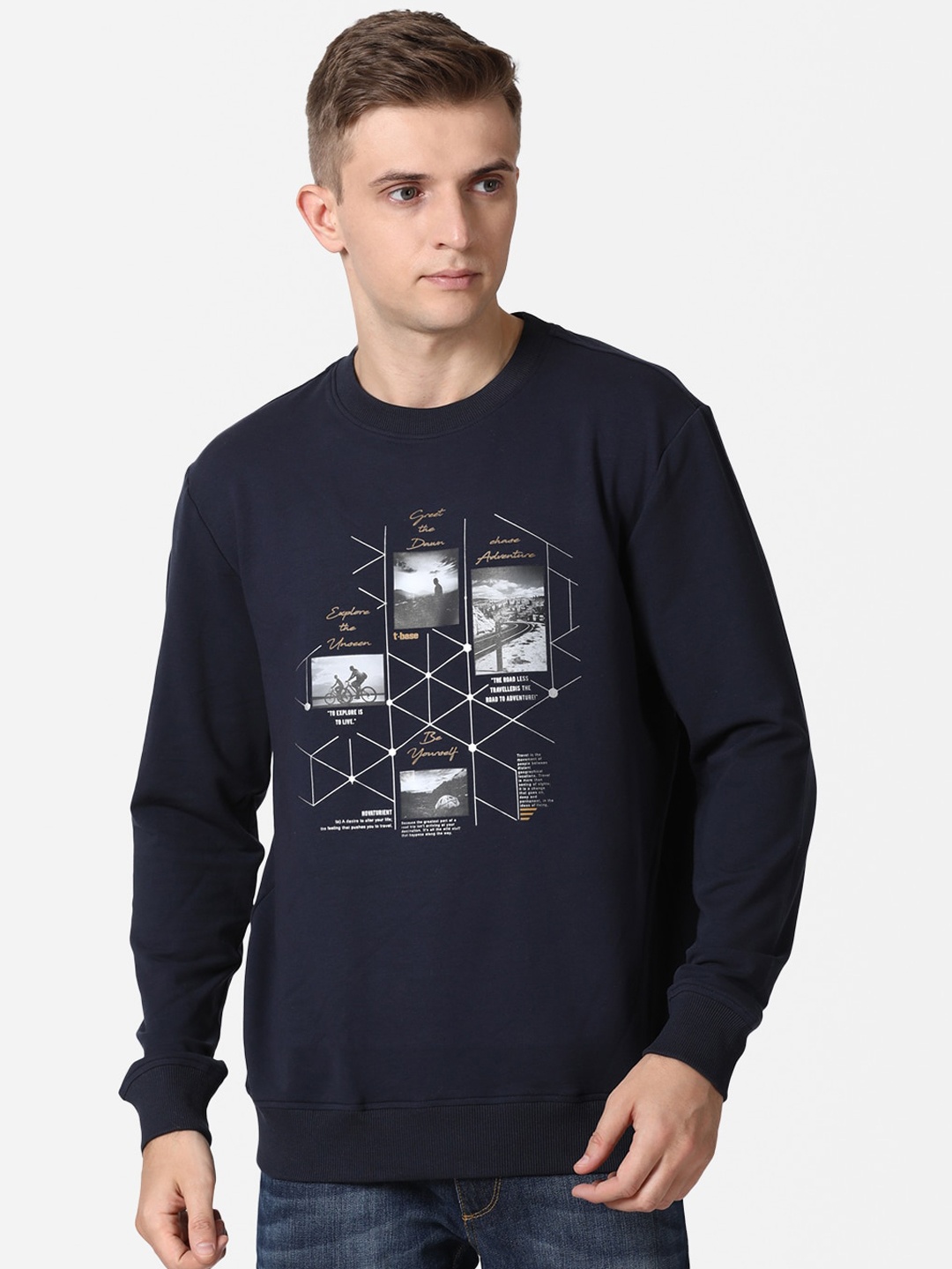 

t-base Men Navy Blue Printed Sweatshirt