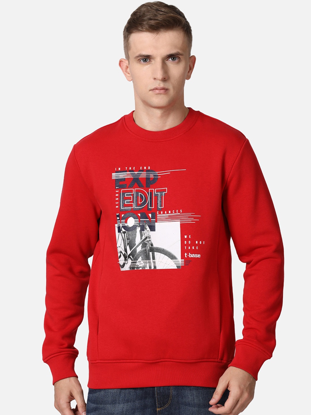 

t-base Men Red Printed Sweatshirt