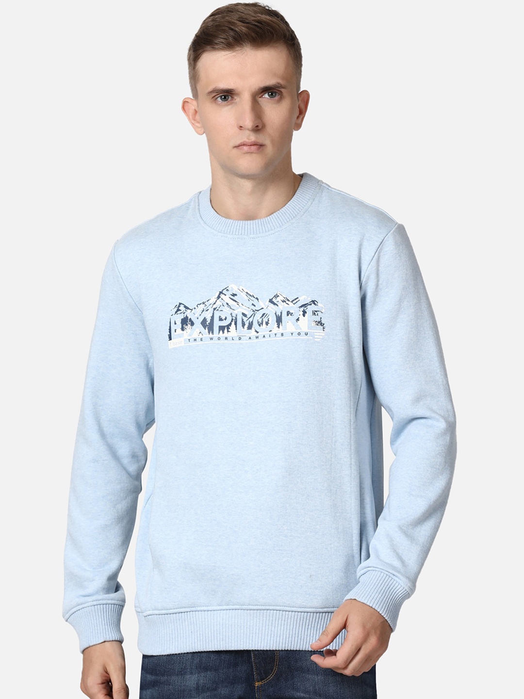 

T-base Men Blue Printed Sweatshirt