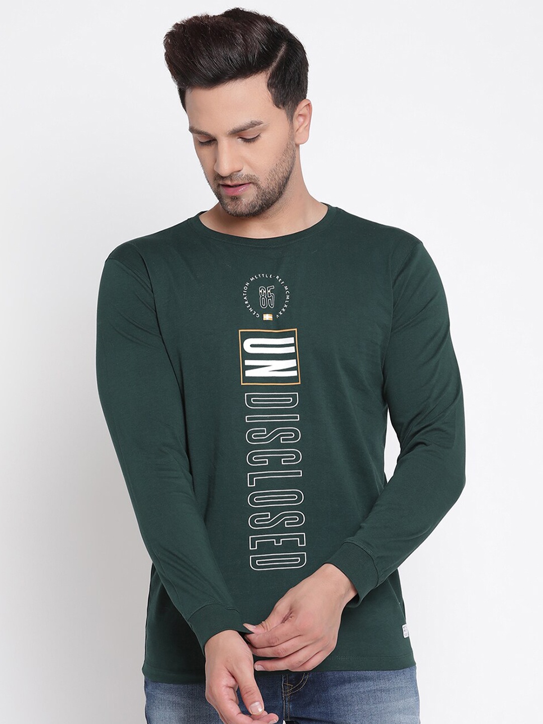 METTLE Men Green Printed Cotton T-shirt