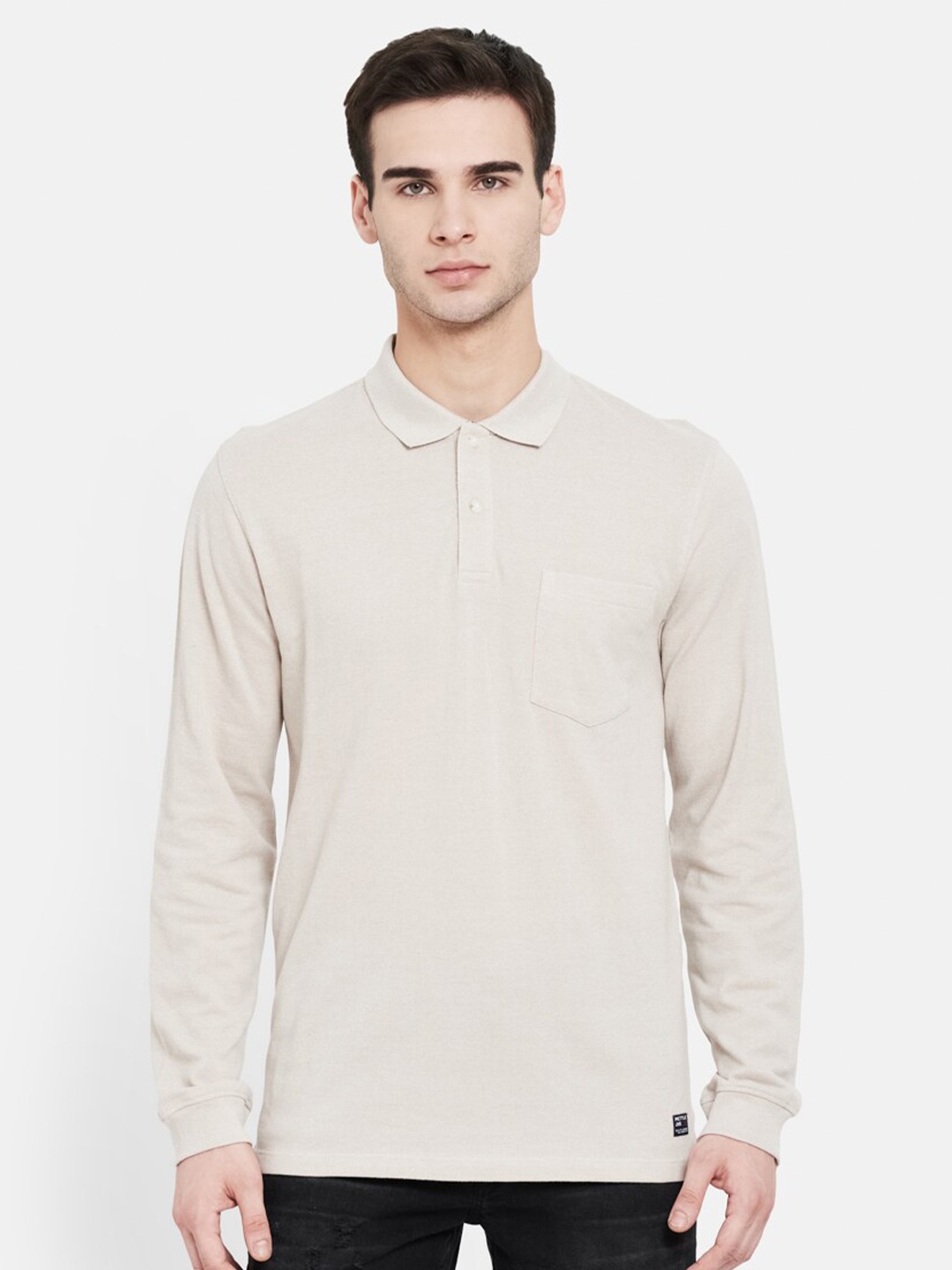 

METTLE Men Off-White Polo Collar Long Sleeves T-shirt