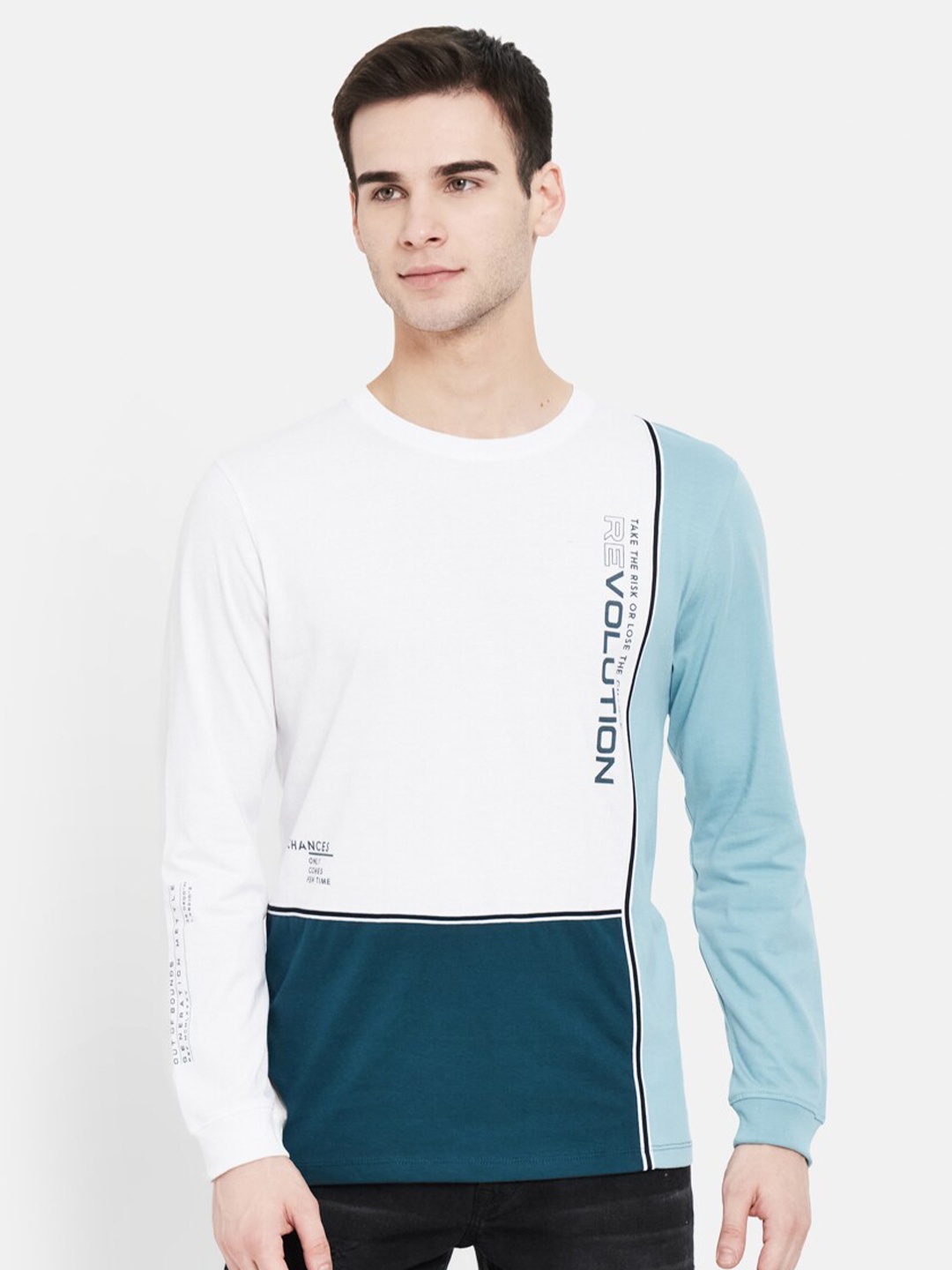 

METTLE Men White Colourblocked T-shirt