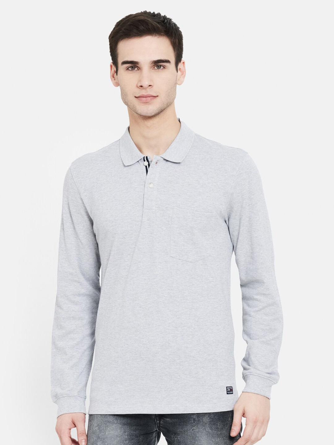

METTLE Men Grey Polo Collar T-shirt